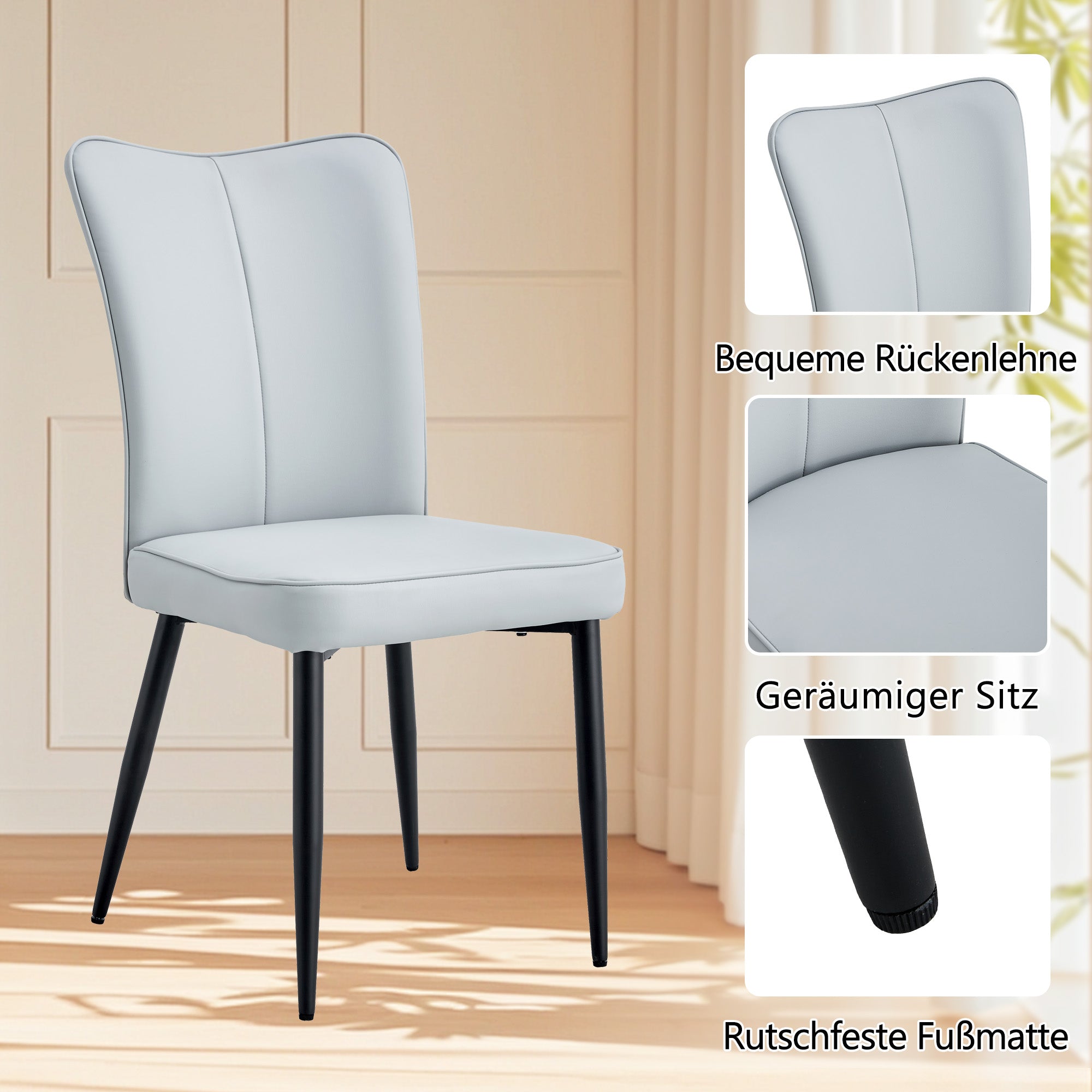 Round Table Set 100cm Modern Minimalist 2 PU Armchairs - Black/Light Grey