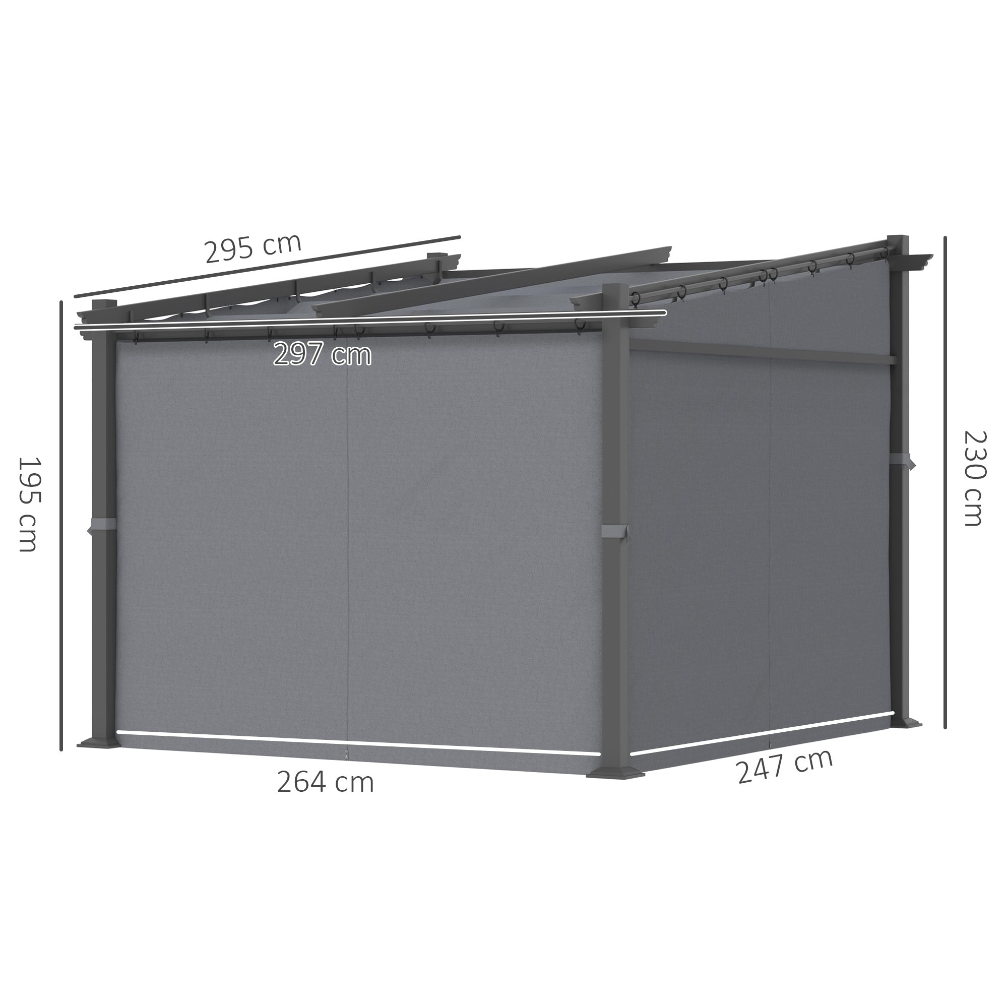 Pergola 2.97 x 2.95 m Water-Repellent Sunshade Side Panels Patio Cover, Dark Grey Polyester
