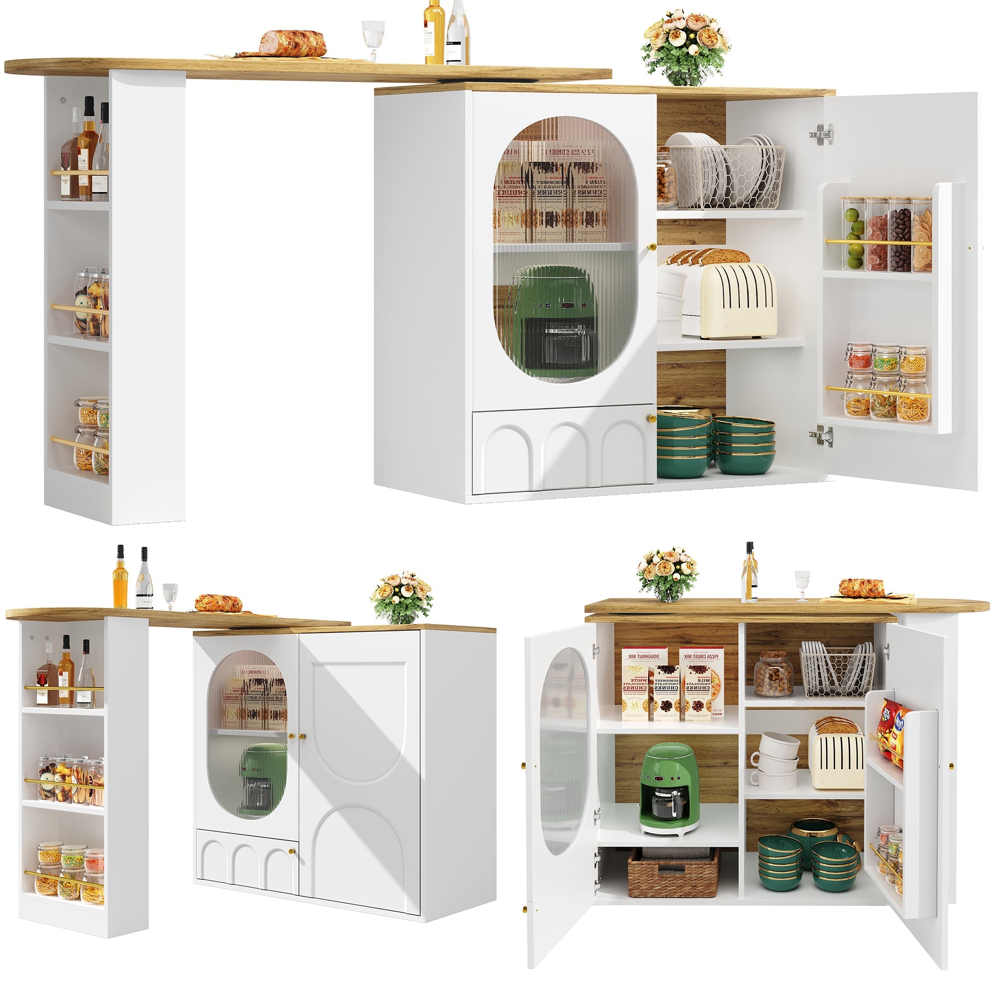 360° Rotating Bar Table with Storage, White