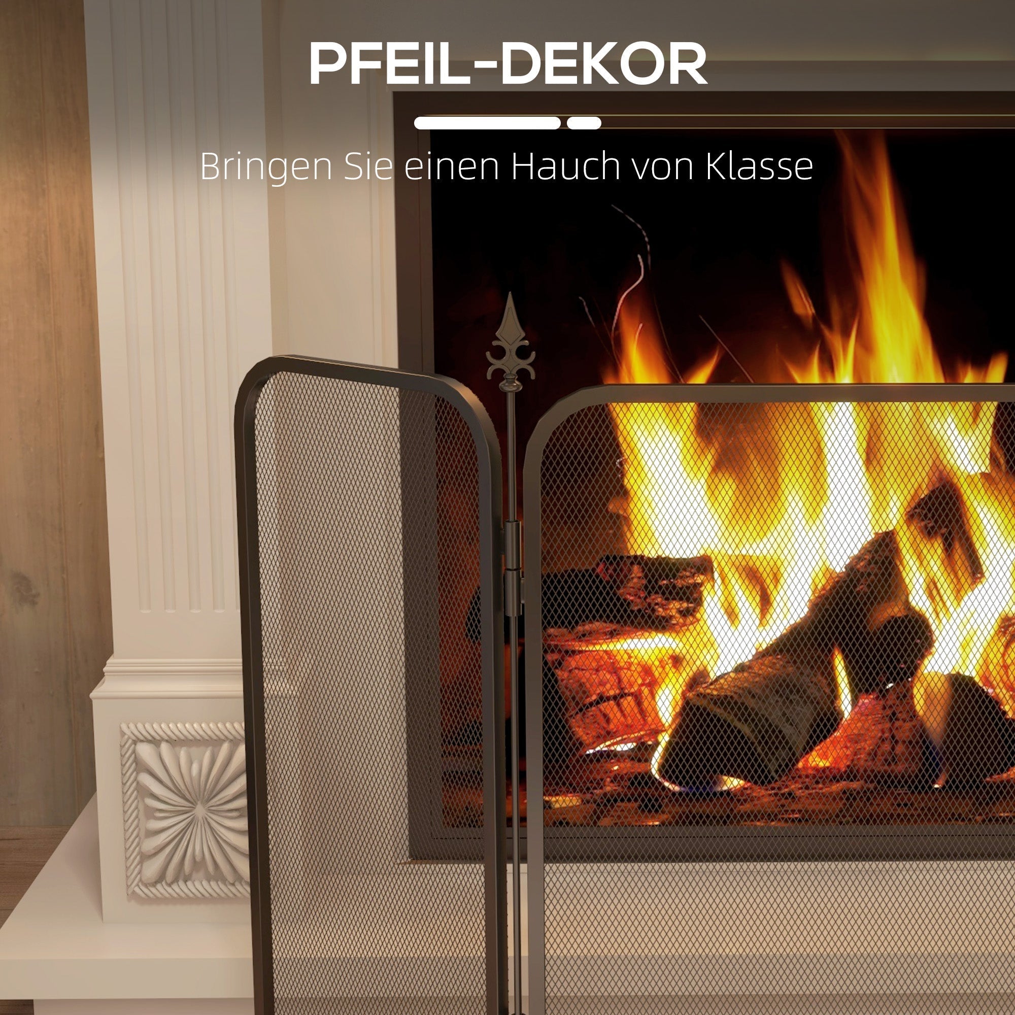 Fireplace Screen, Foldable 3 Panels Spark Guard, Metal Black