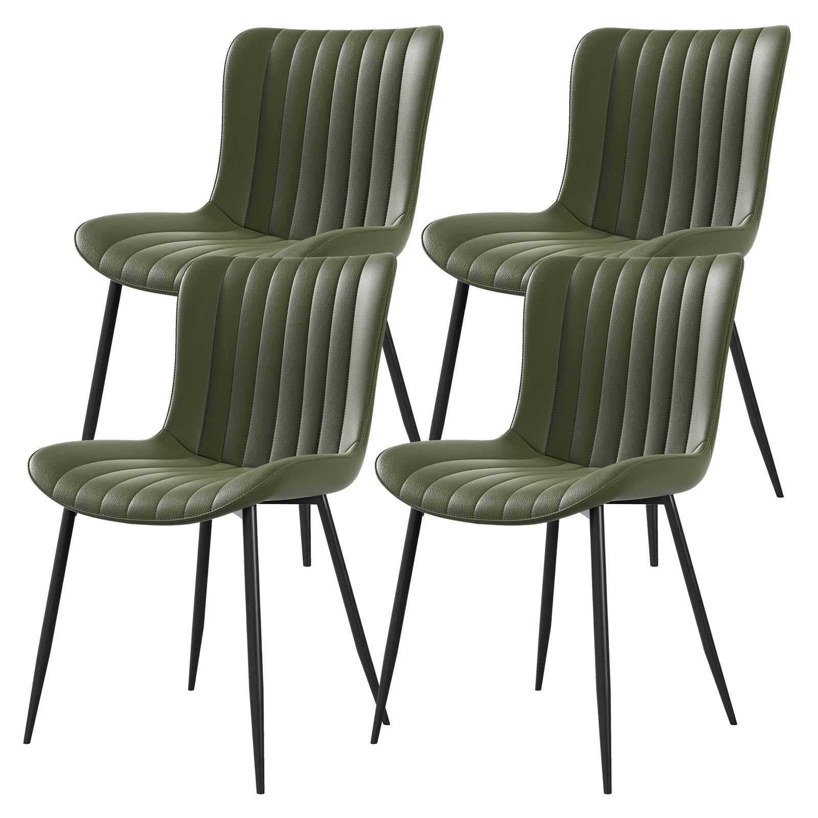 Dining Chairs Set of 4 Modern Faux Leather Armchairs - Green PU