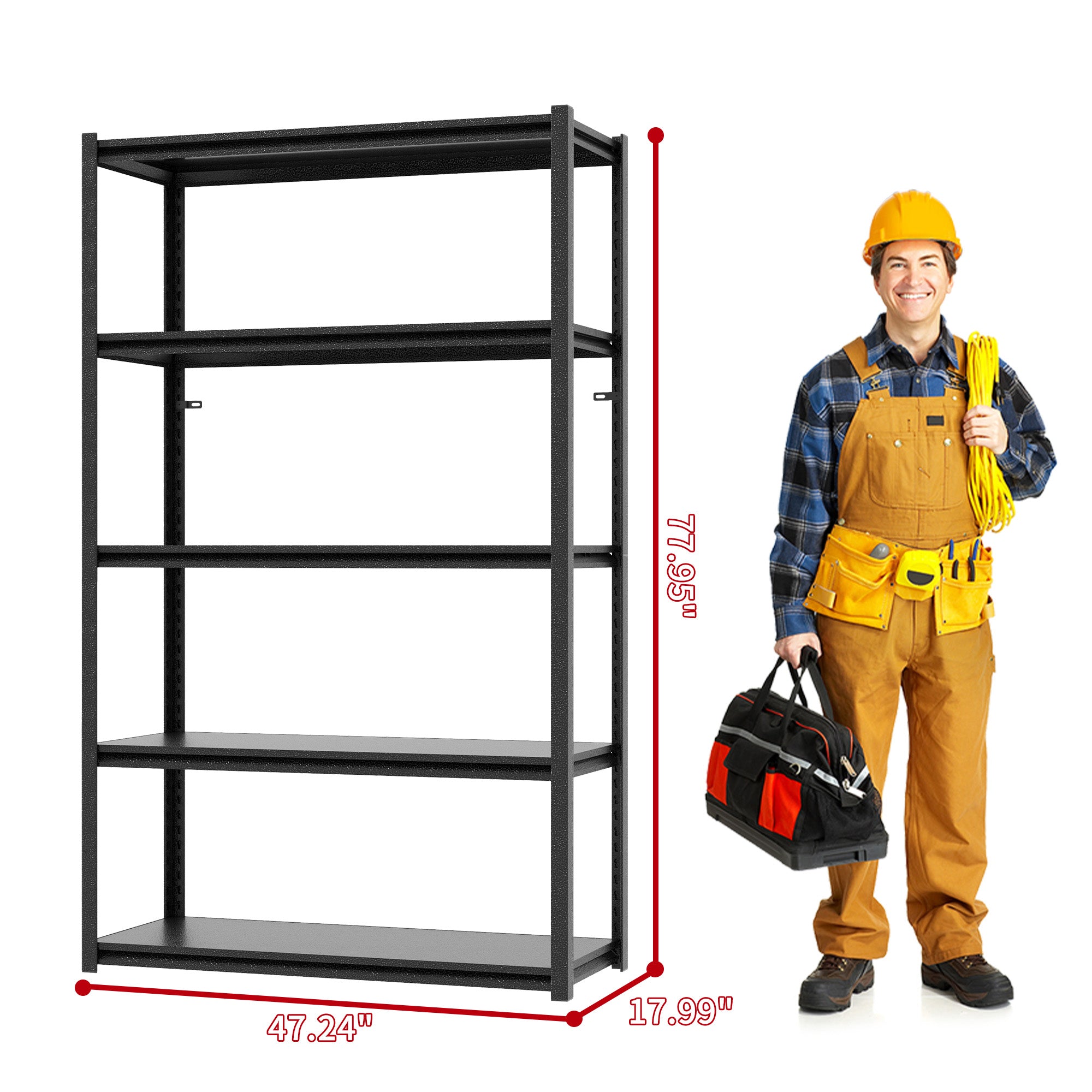 Heavy Duty Shelving Unit 5-Tier 650kg Capacity Adjustable Industrial Storage - Metal Black