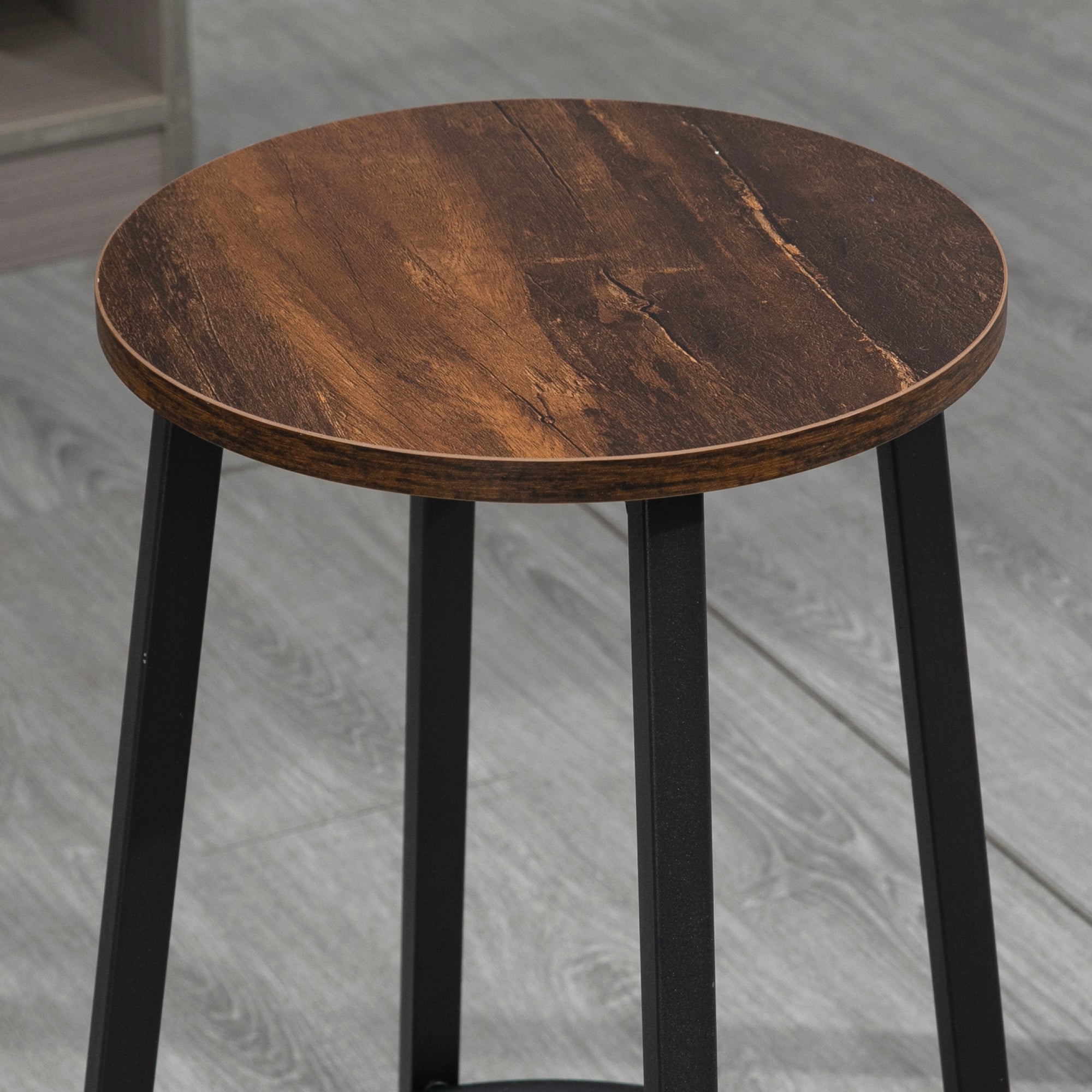 Bar Stool Set of 2, Industrial Design with Footrest, Metal Frame, Brown