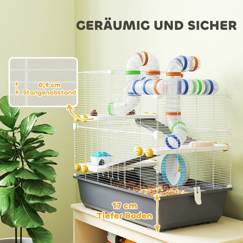 Dwarf Hamster Cage, 4 Levels, Tunnel System, Grey