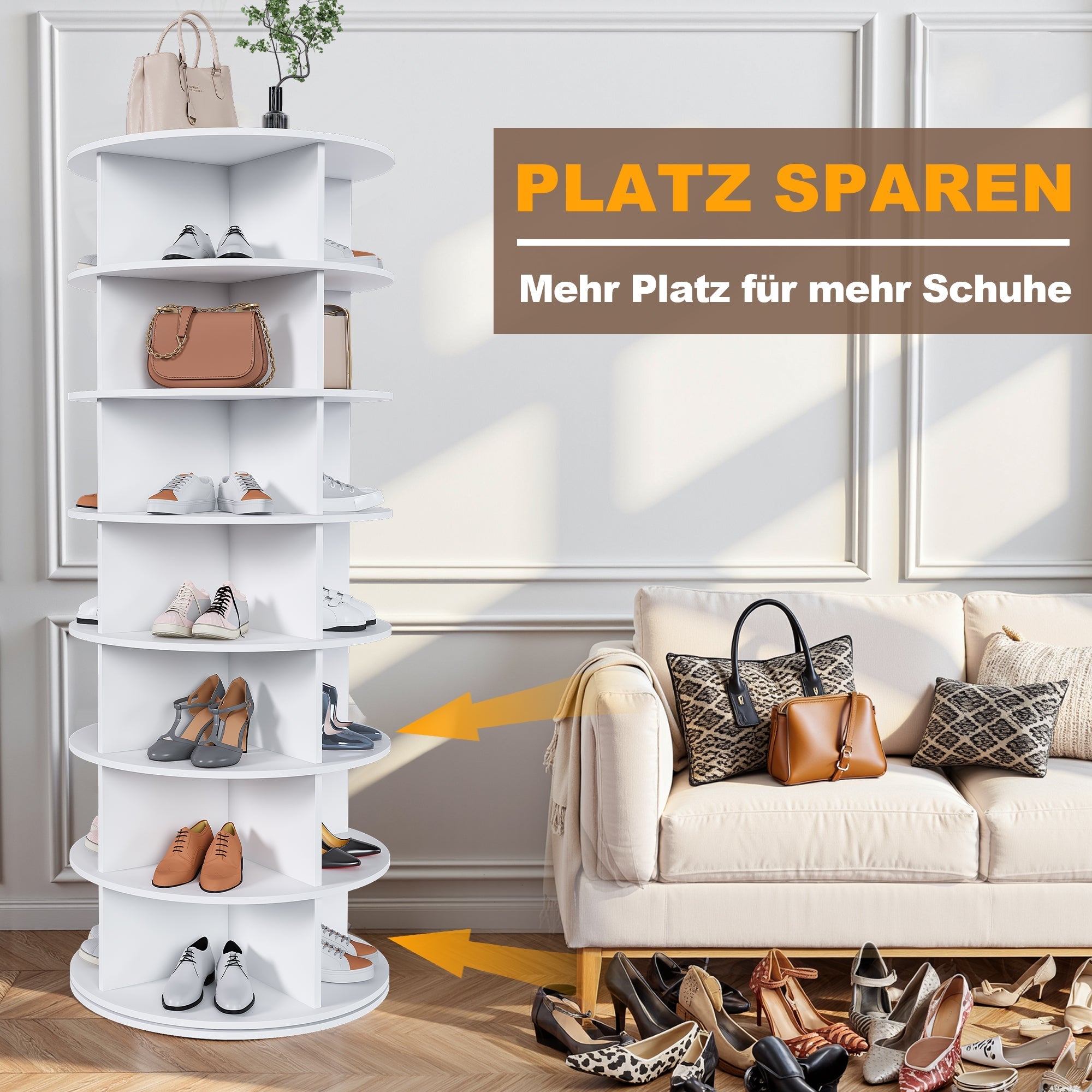 Shoe Rack Tower 7-Tier 360° Rotatable 28 Pairs - White