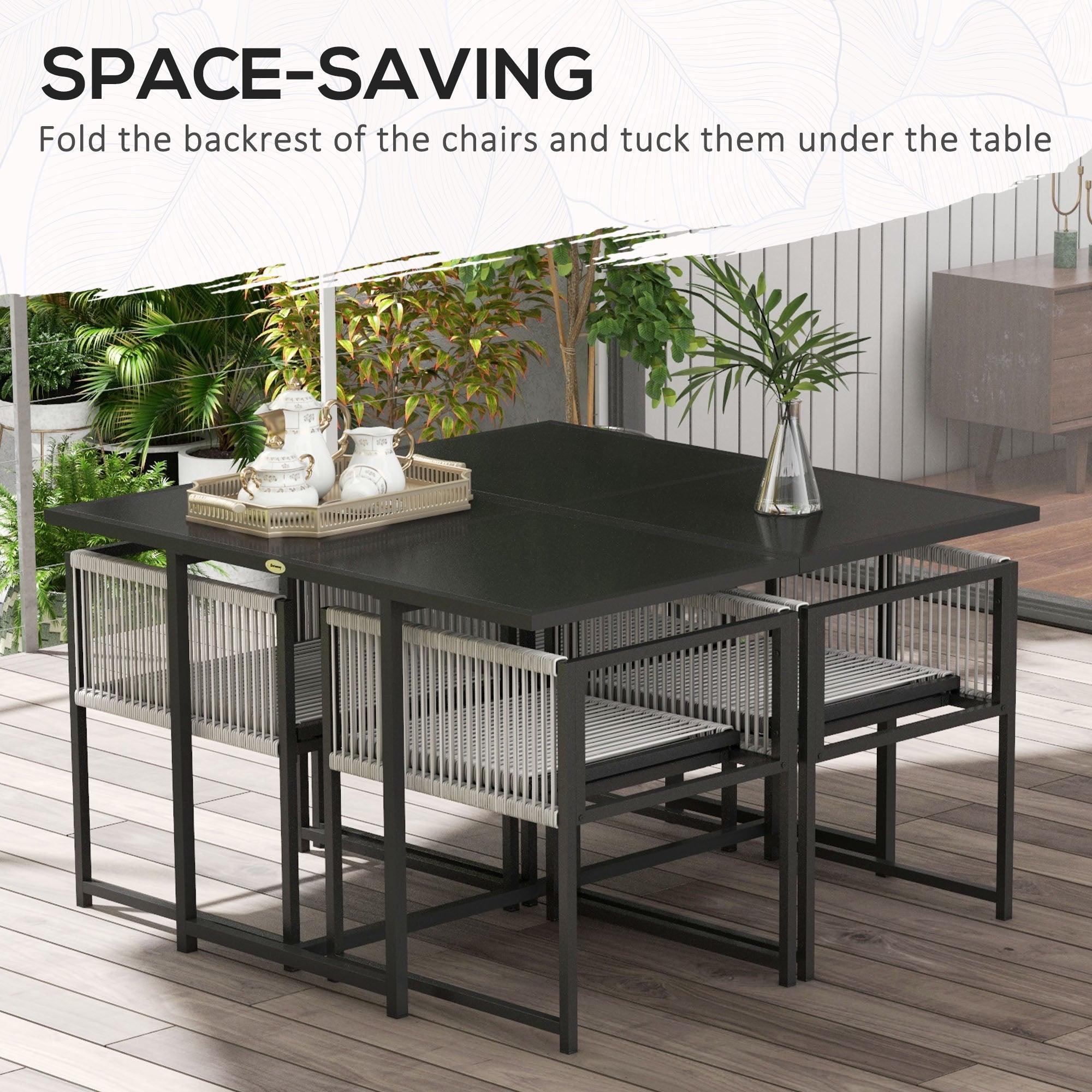Five-Piece Dining Set with Folding Chairs, Metal Light Grey