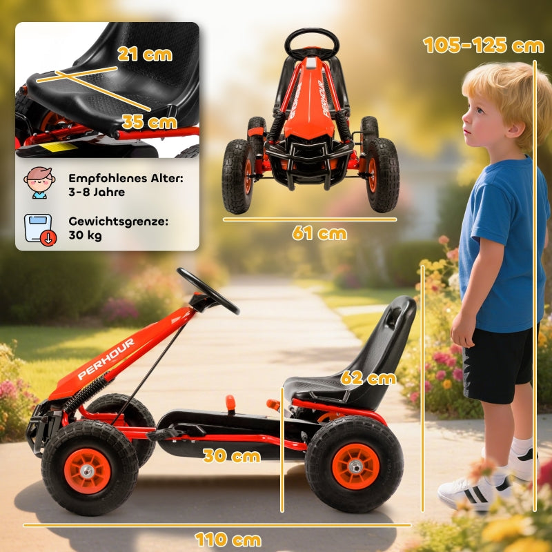 Pedal Go-Kart for Children with Adjustable Seat and EVA Wheels, Red