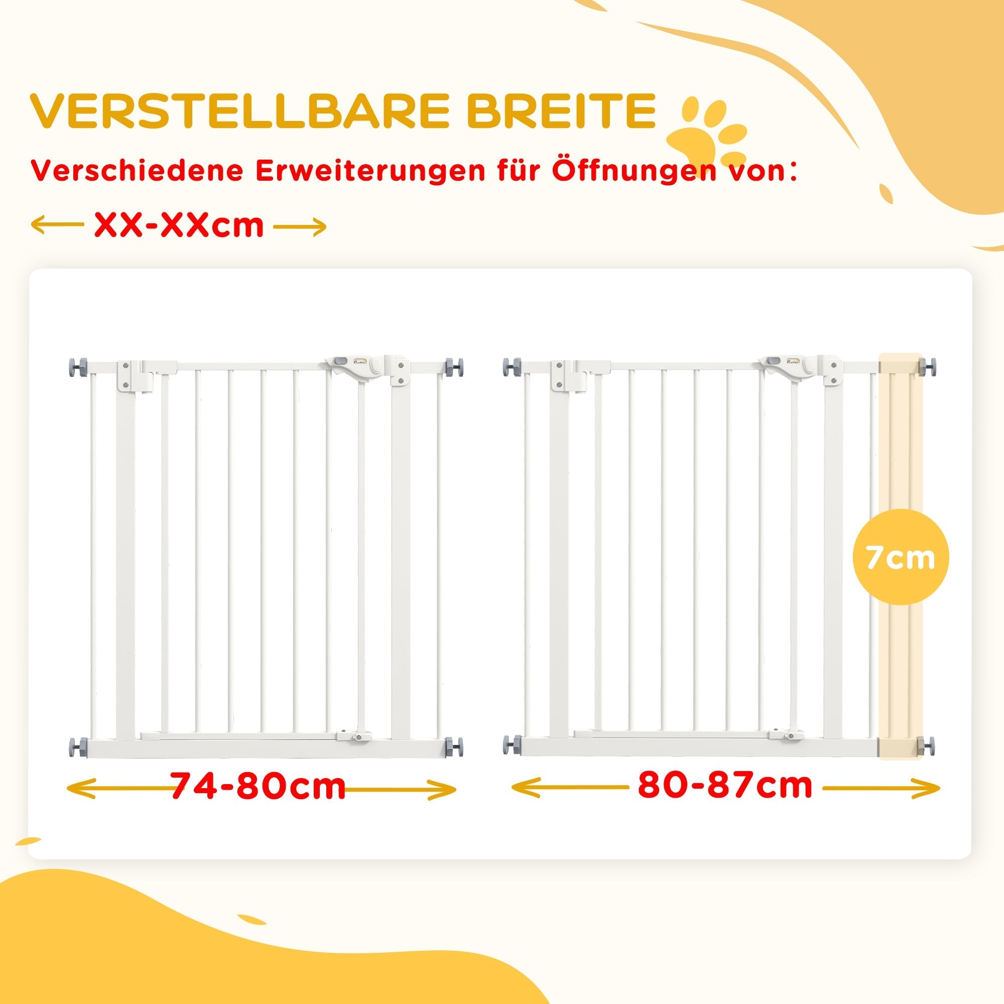 Hundeschutztür, 74-87cm, Treppenschutzgitter, Metall Kunststoff Weiß