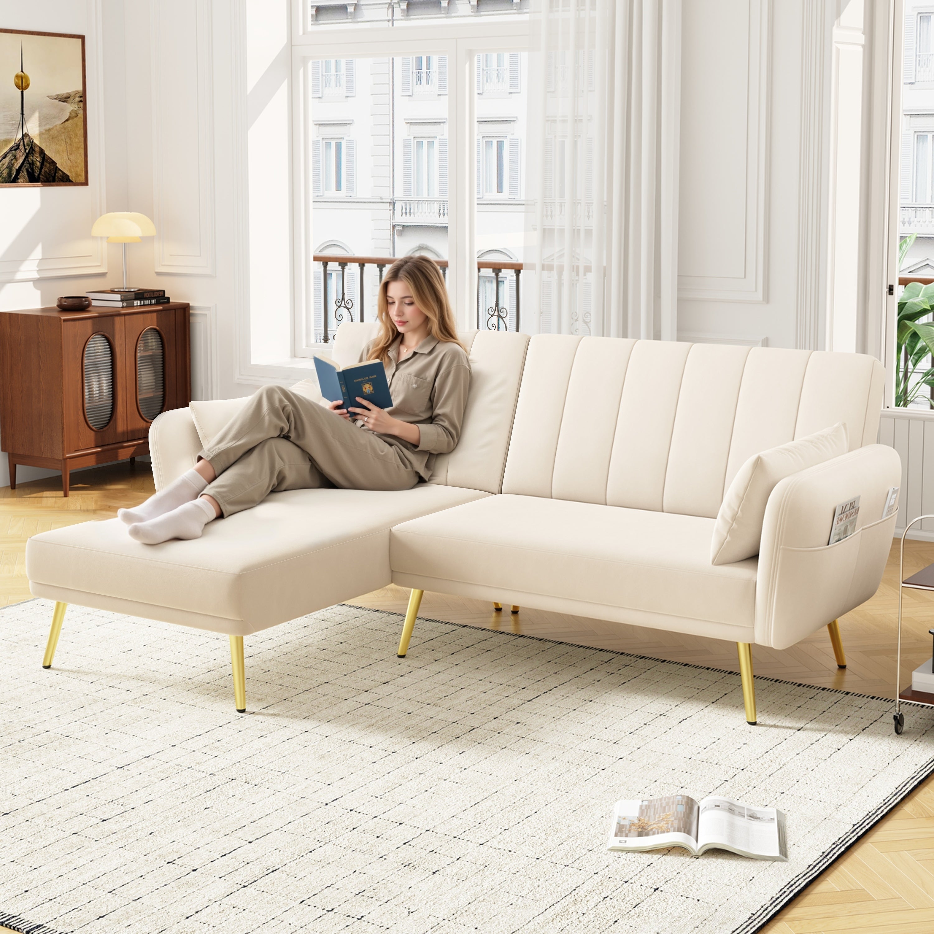 Sofa, Modern Folding L-Shaped Sofa Bed, Corner, with Sleeping Function
