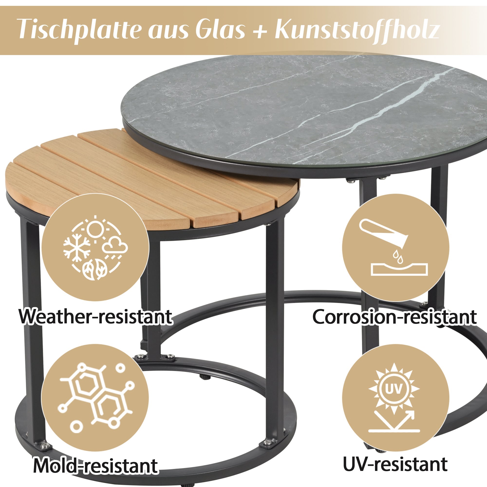 Garden Lounge Set with 3-Seater Sofa, 2-Seater Sofa, 2 Armchairs and 2 Coffee Tables, Galvanized Steel, Grey-Beige