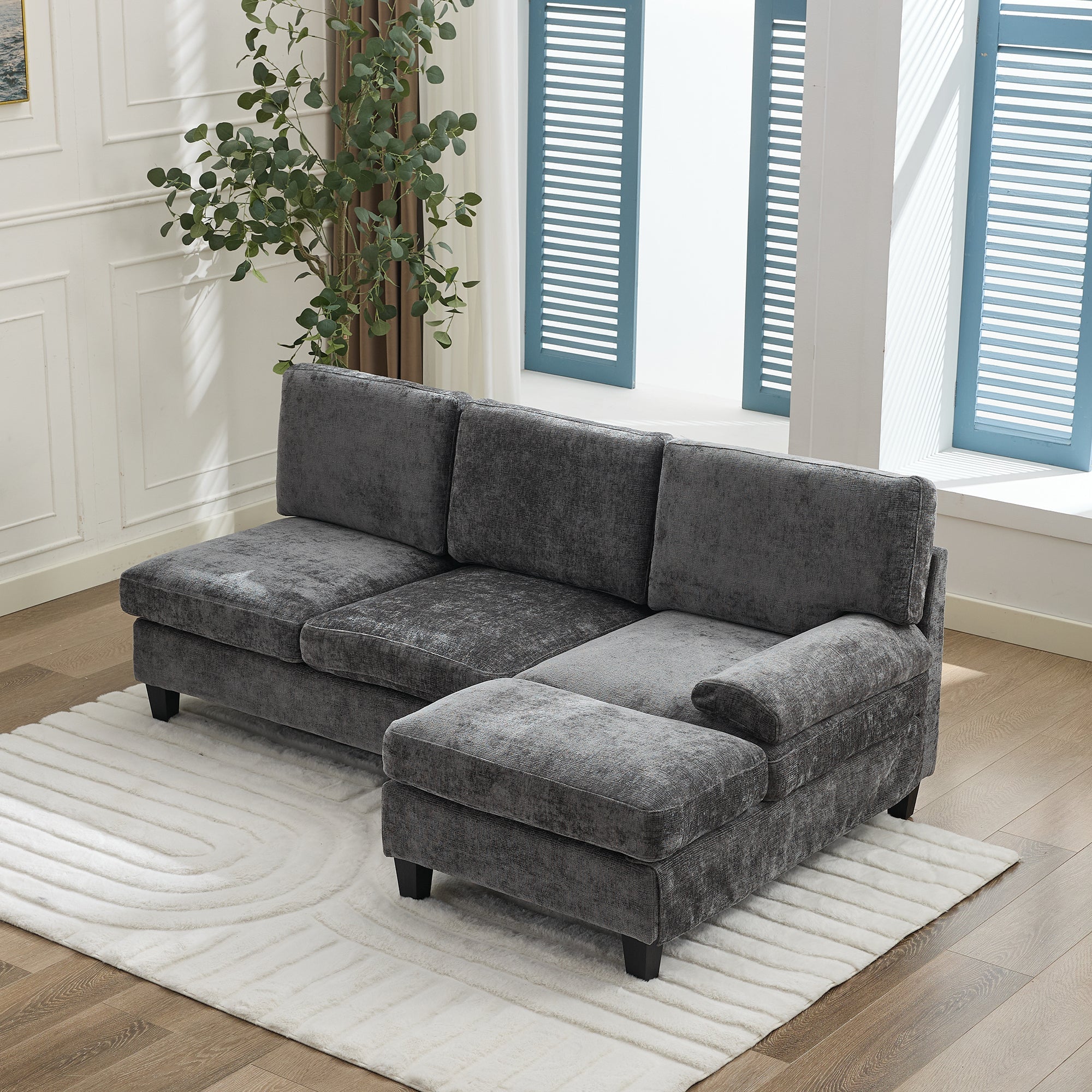 Upholstered L-Shaped Sleeper Sofa 3-Seater Corner 194x118x81cm - Grey