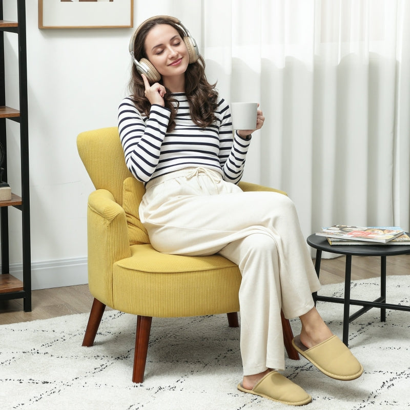 Modern Armchair Upholstered Lumbar Cushion Rubberwood Legs - Yellow