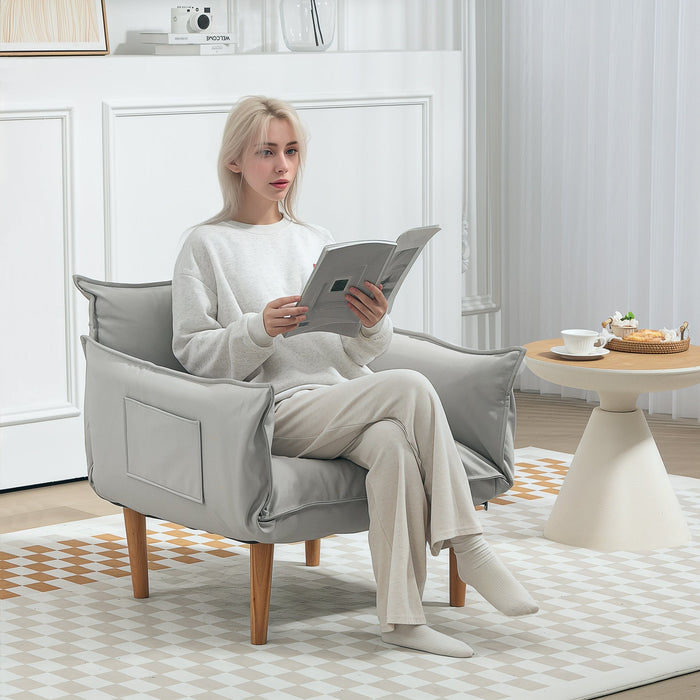 2-in-1 Armchair, Adjustable Backrest, Microfiber Cloth, Light Grey