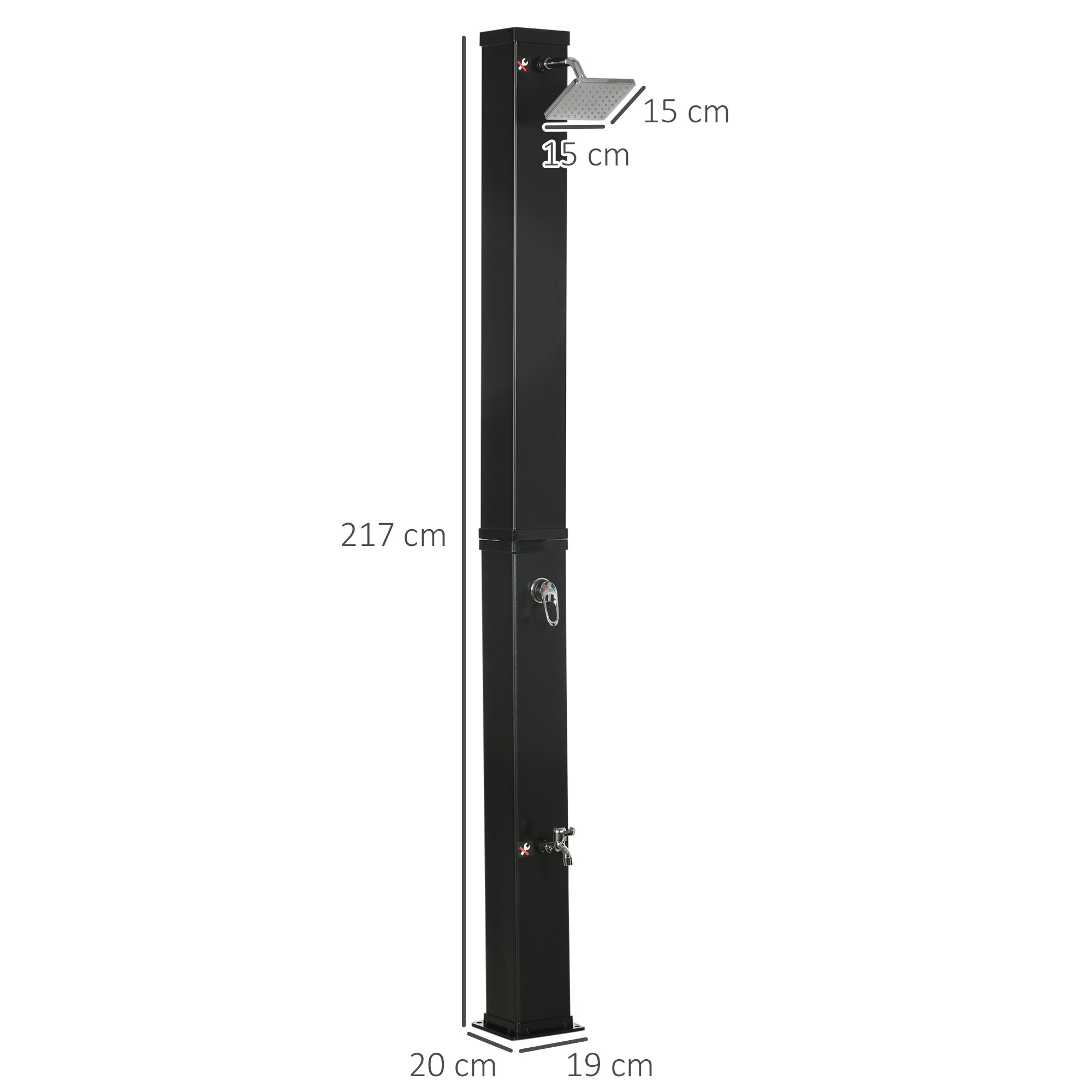 Solar Shower 40L Outdoor with Foot Shower Rain Head, Black