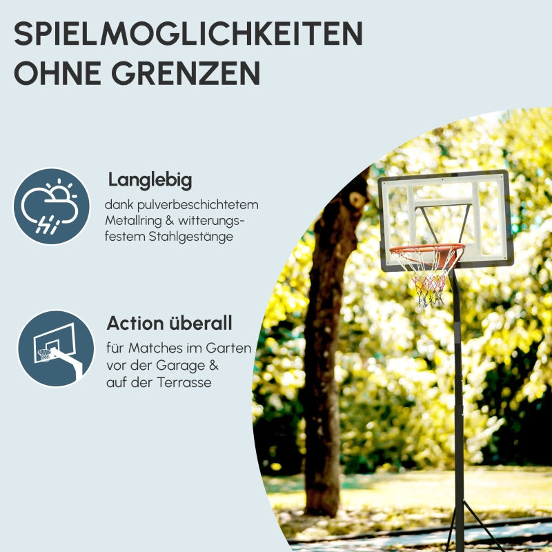Outdoor Basketball Hoop with Height Adjustable Stand and Wheels, Steel