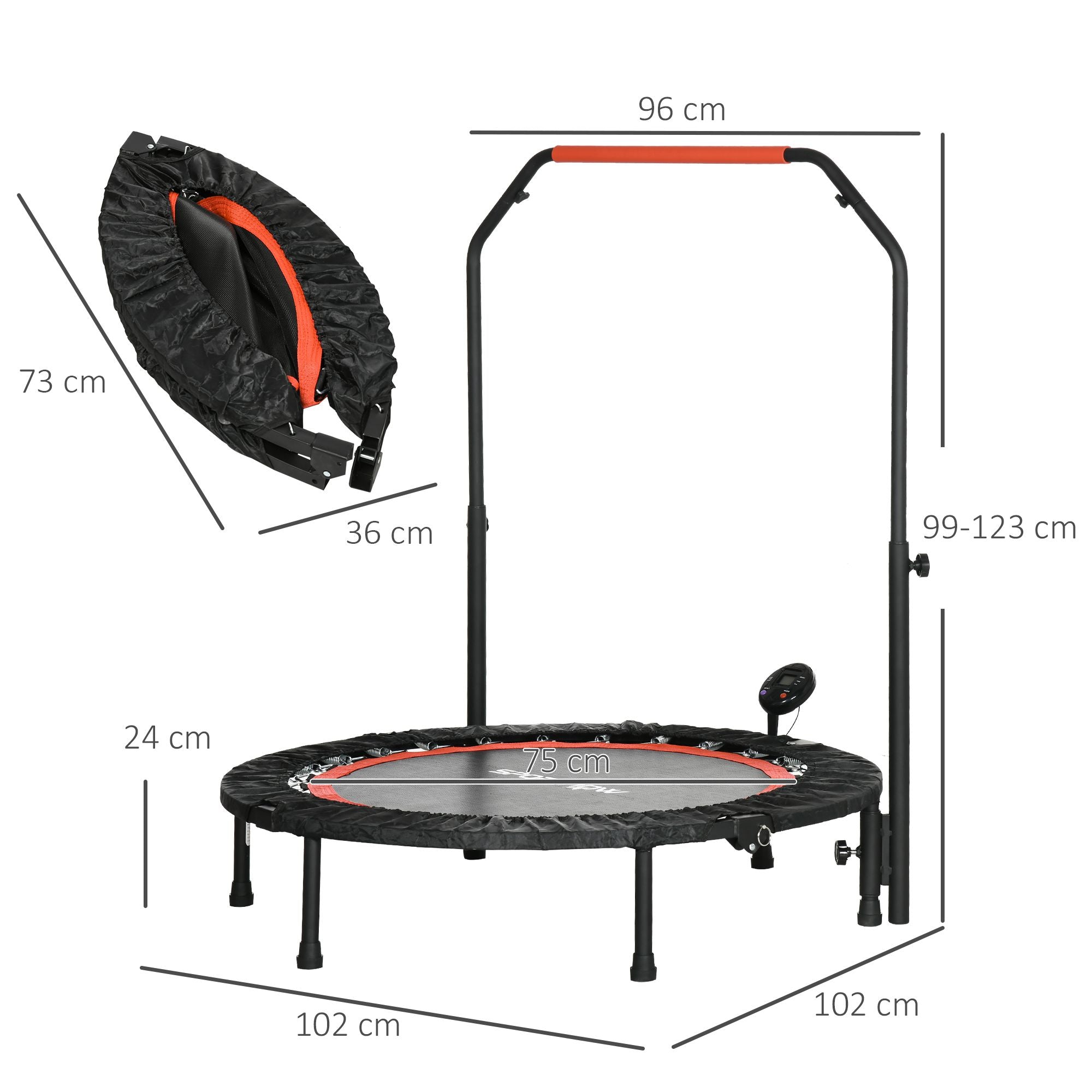 Minitrampolin, LCD-Monitor, 4-fach verstellbarer Lenker, Schwarz/Blau