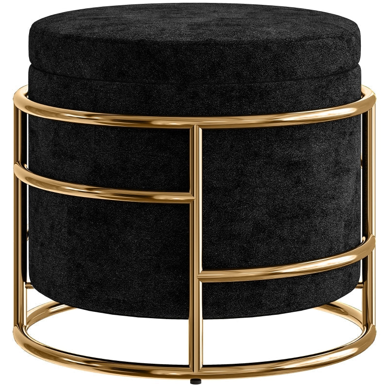 Storage Stool, Upholstered Footstool with Metal Frame, Black