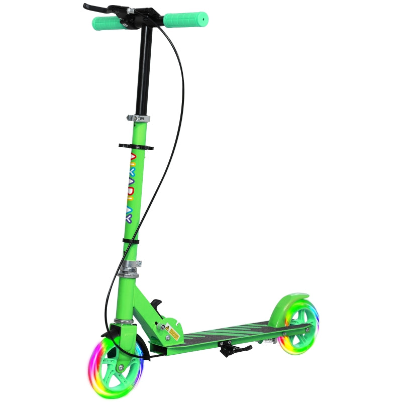 Children's Scooter with Double Brakes and Foldable Metal Frame, Green