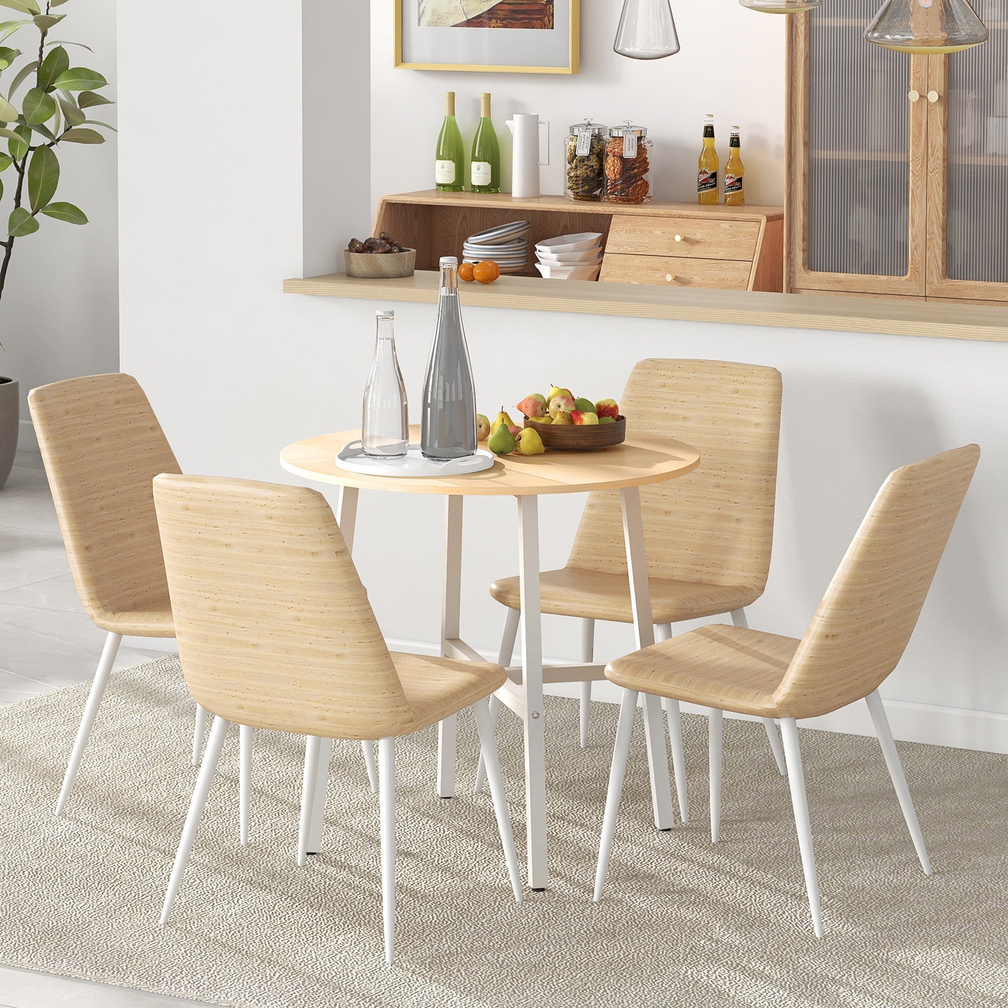 Dining Table for 4 People, Modern Living Room, Steel & Natural Wood
