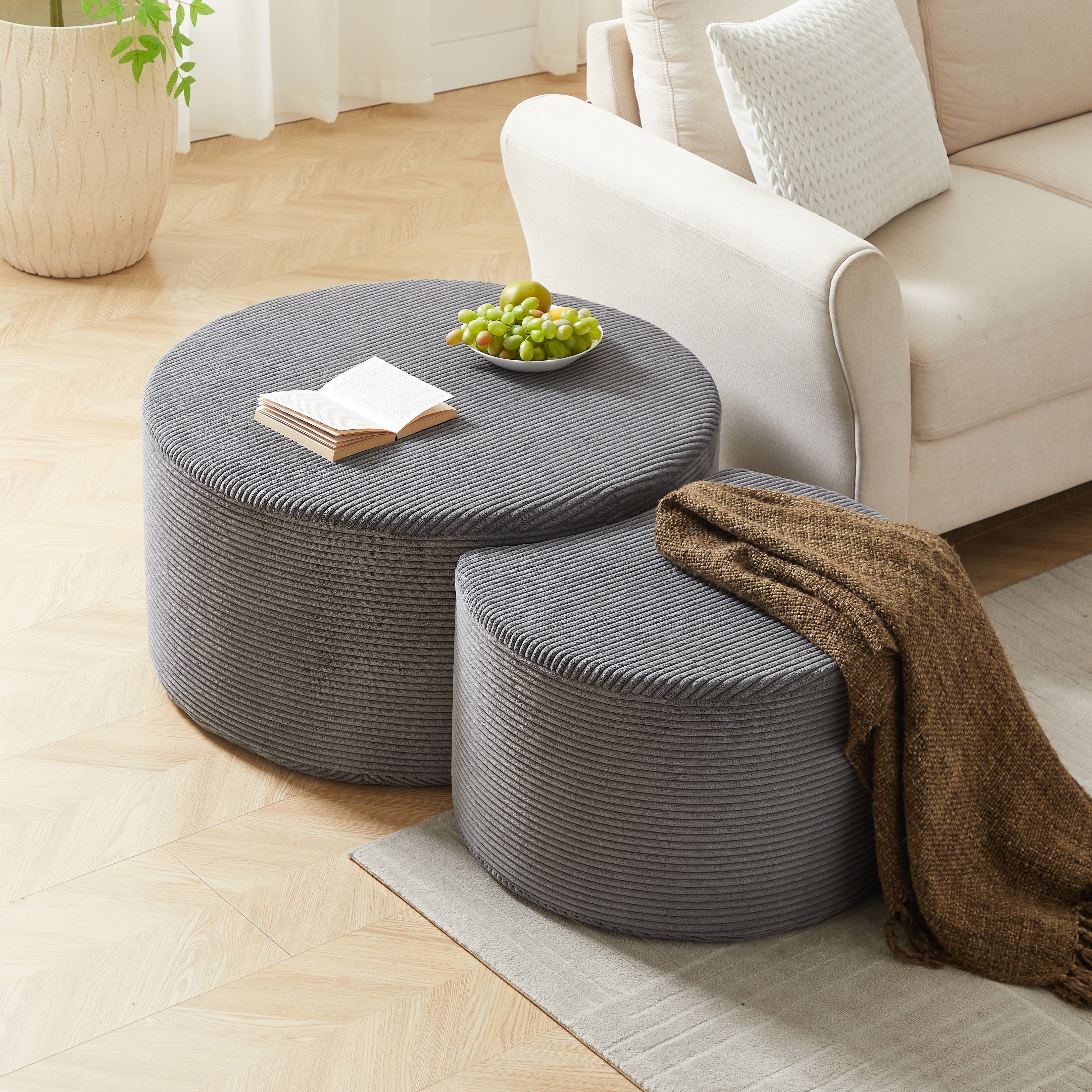 Coffee Table Set, 2-Piece Upholstered Round Foam