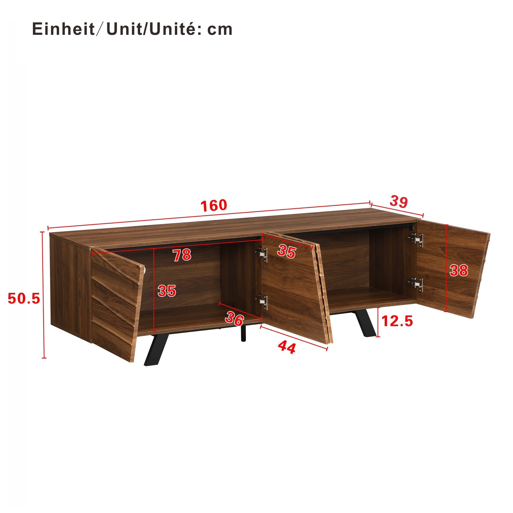 TV Cabinet Lowboard Modern Wave Front 160cm Large Storage Walnut/Black