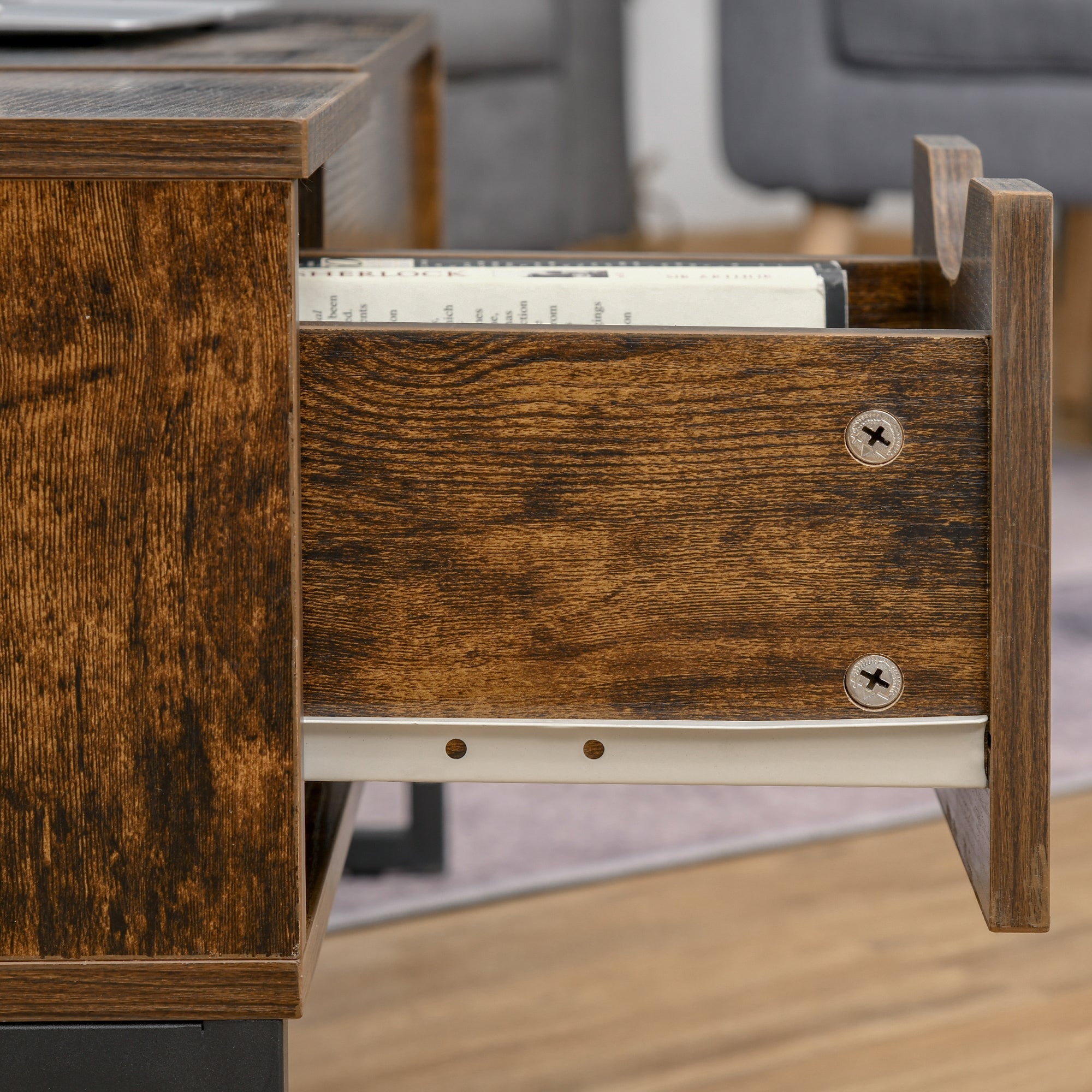 Coffee Table Living Room Height-Adjustable Top Brown Chipboard