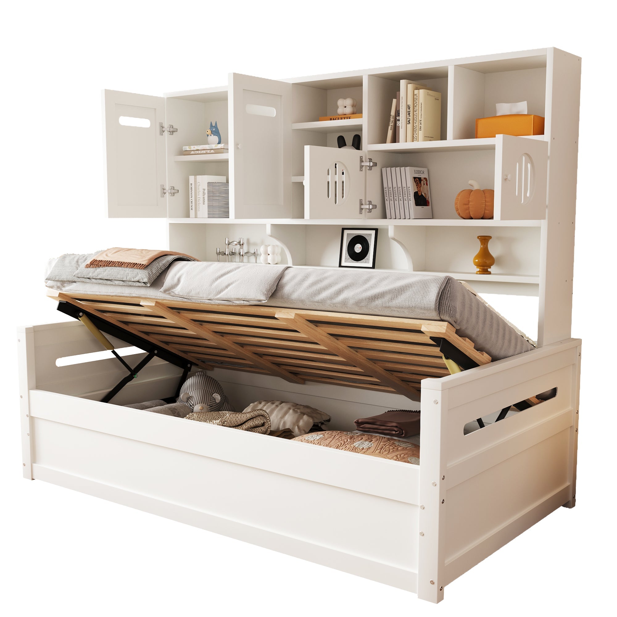 Wooden Sofa Bed, 90x200cm Multifunctional Storage Hydraulic, White