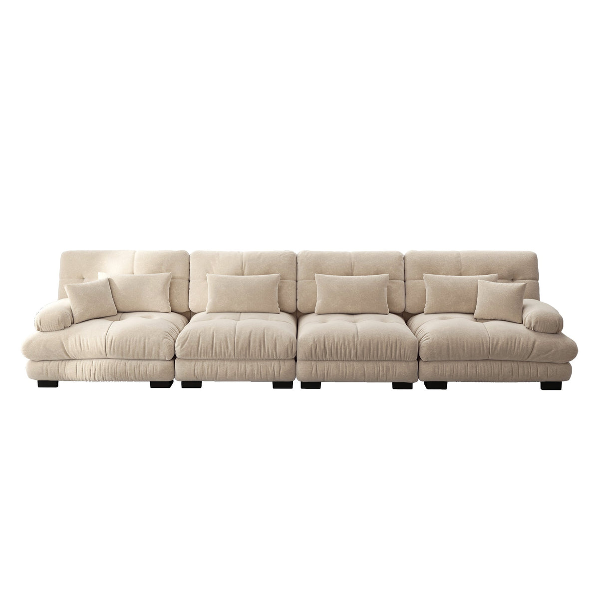 Modular Corner Sofa, 4-Seater Deep Seat Sleeper, Light Brown Chenille