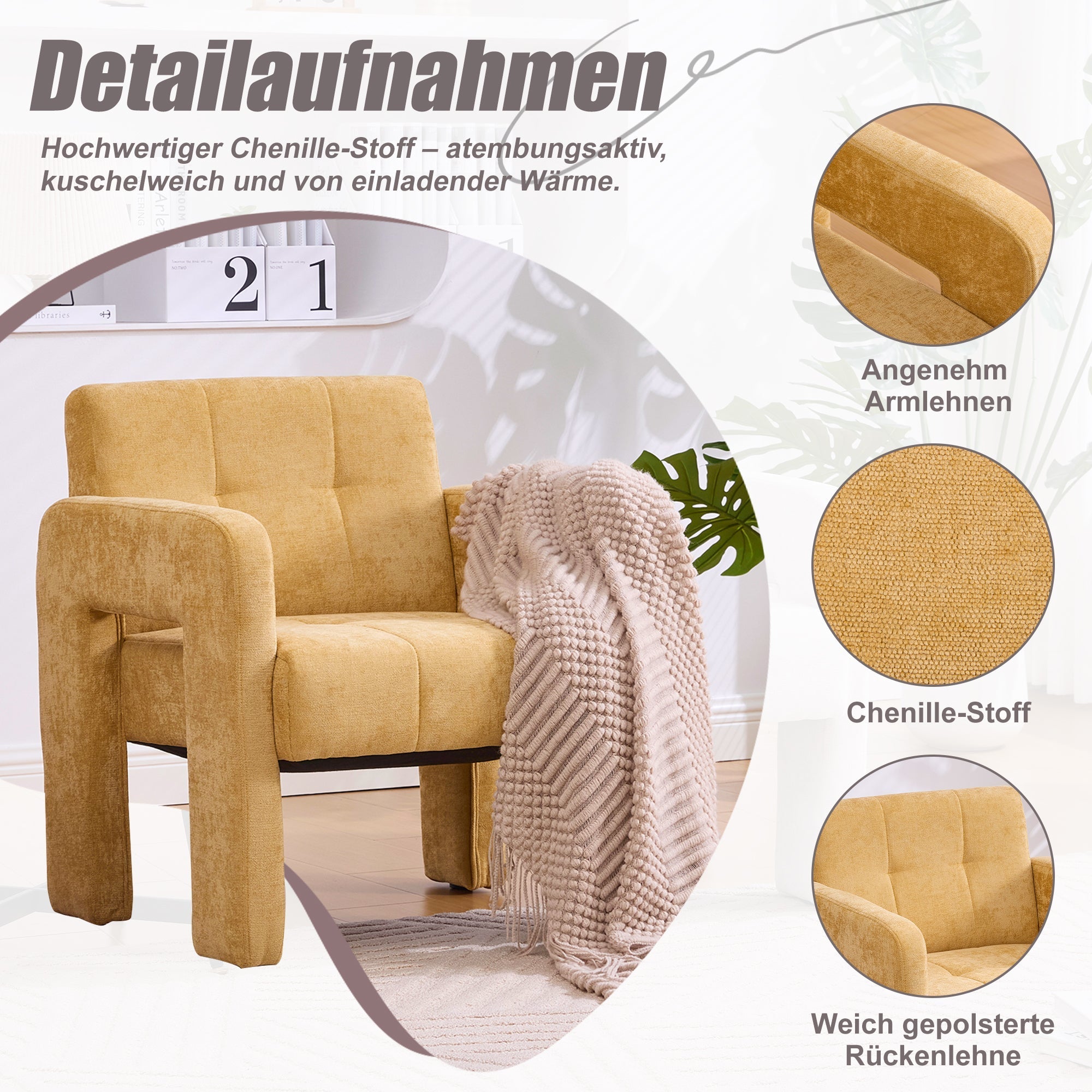 Single Armchair Modern Minimalist Nordic Style Comfortable Padded - Upholstered