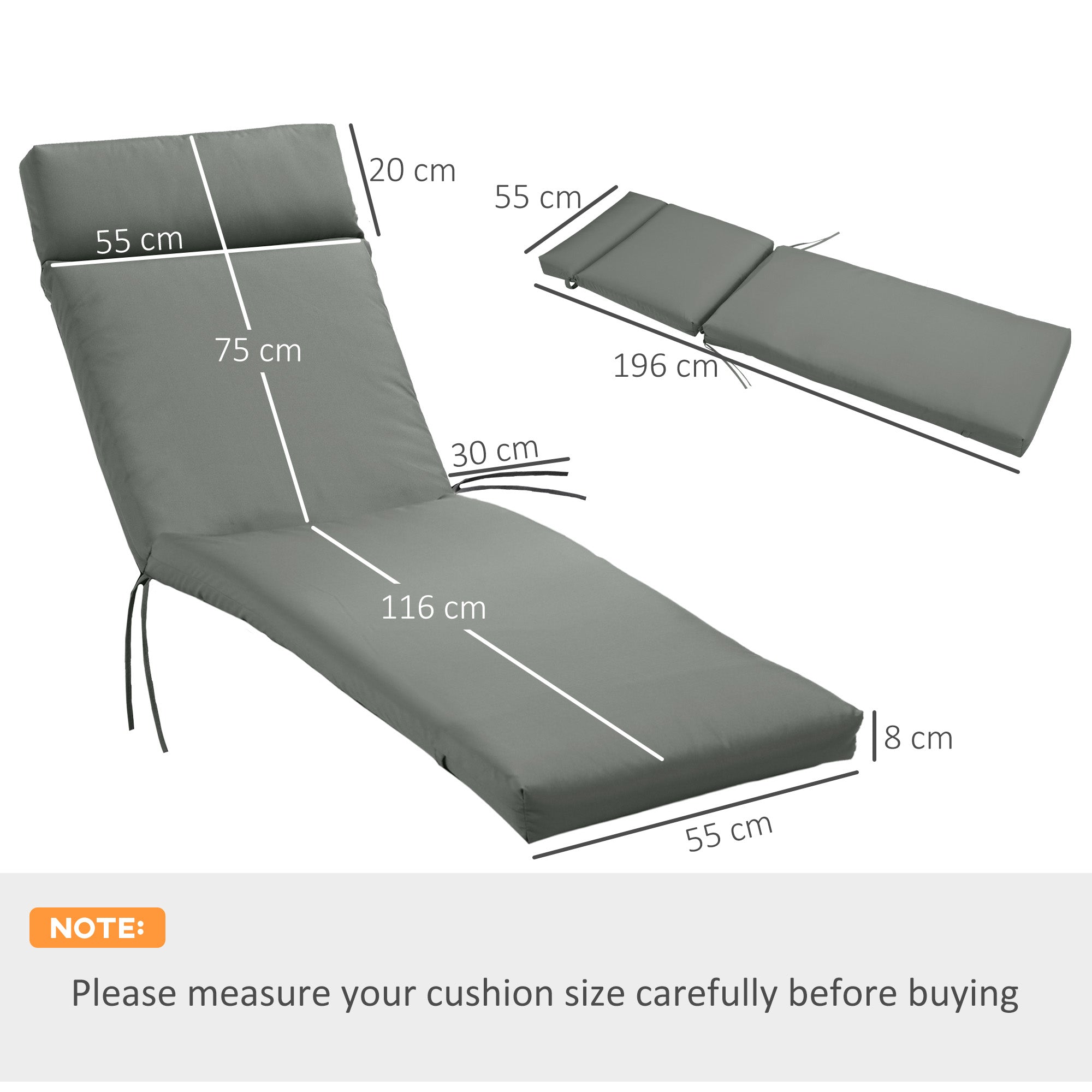 Sun Lounger Cushion 196x55x8 cm Polyester Dark Grey