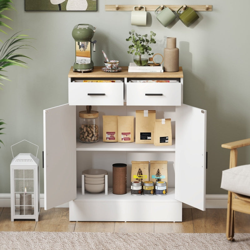 Sideboard with 2 Drawers & Adjustable Shelf Storage - Natural Wood/White