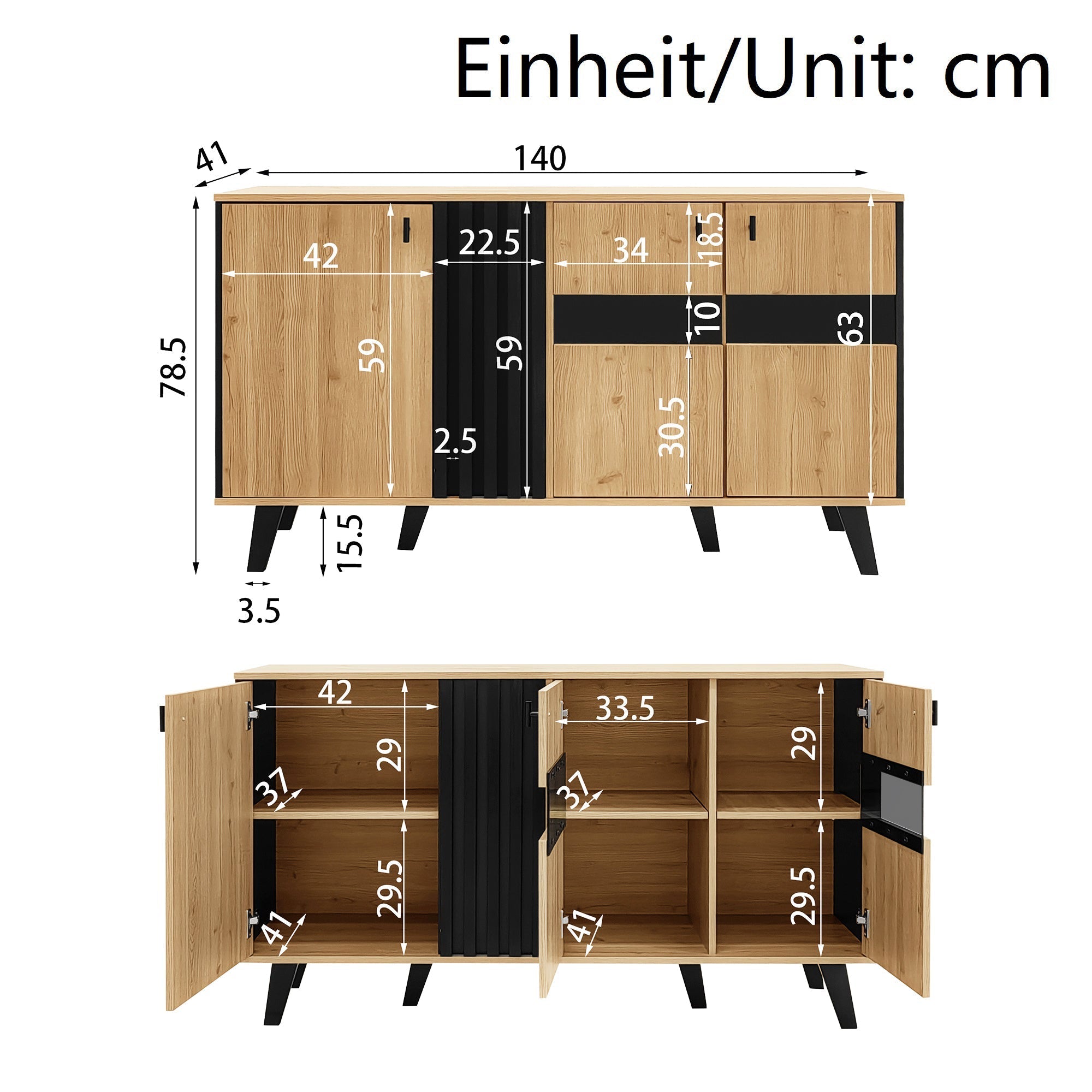 Living Room Furniture Set - Coffee Table, TV Cabinet & Sideboard, Modern, Wood & Black