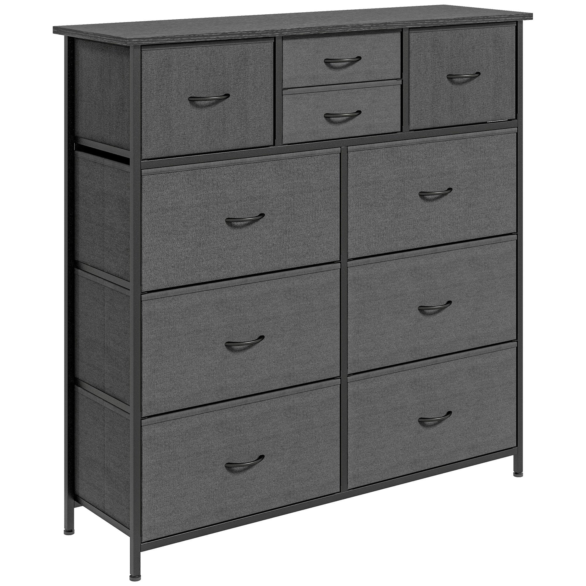 Chest of Drawers/Sideboard, 10 Foldable Fabric Drawers, Steel Black
