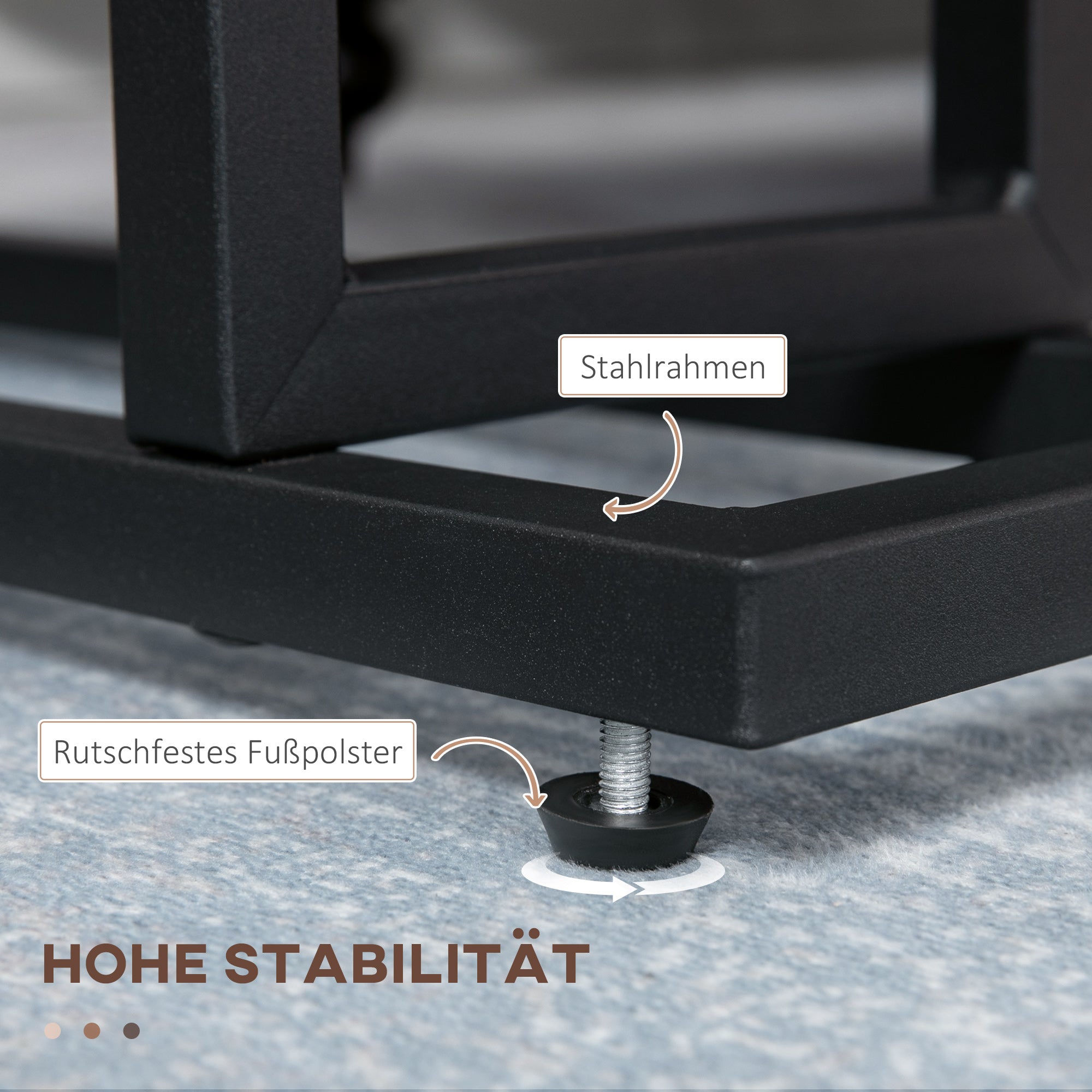 Beistelltisch Couchtisch Nachttisch, Stofftasche Stahlrahmen, Dunkelbraun und Schwarz