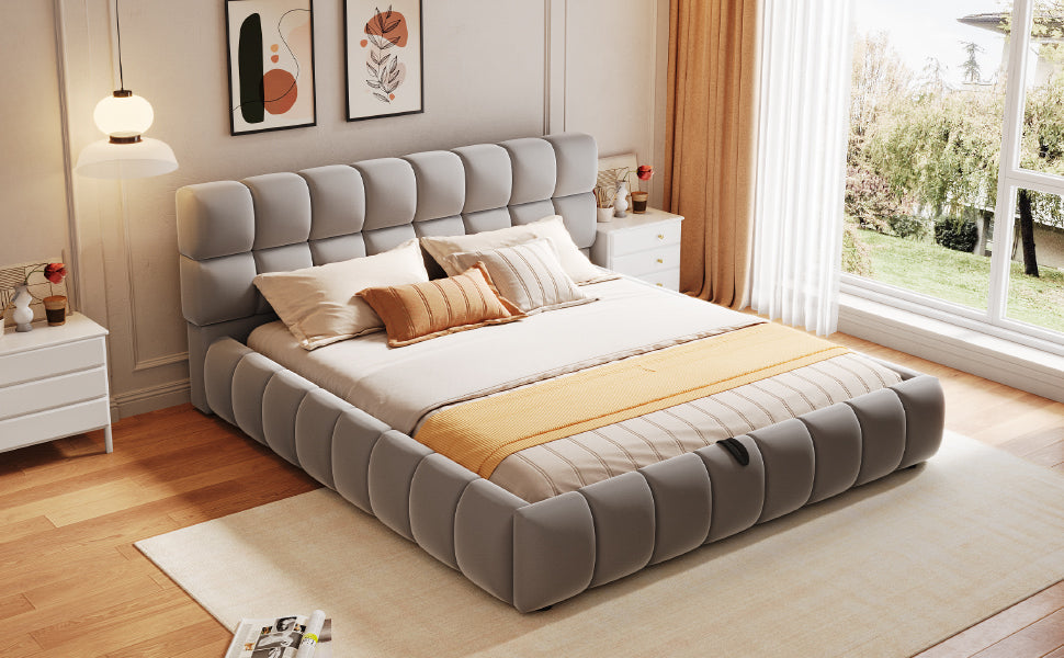 Upholstered Bed 140x200cm Hydraulic Storage Velvet Grey