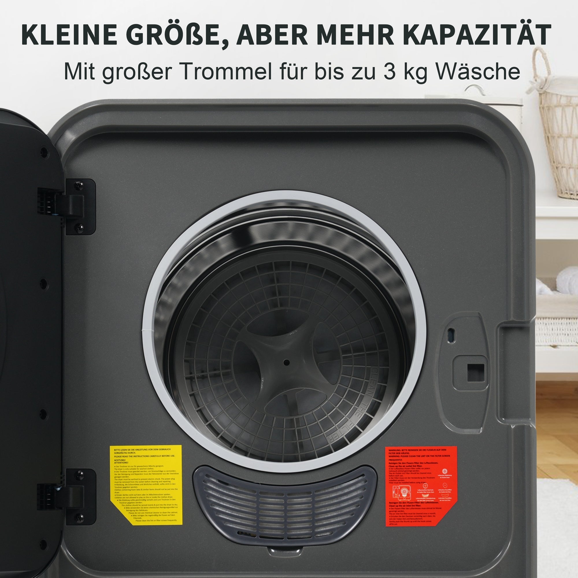 Exhaust Dryer, 3 kg (4.5 kg max), 830W, 5 Programs, Wall-Mountable, Stainless Steel