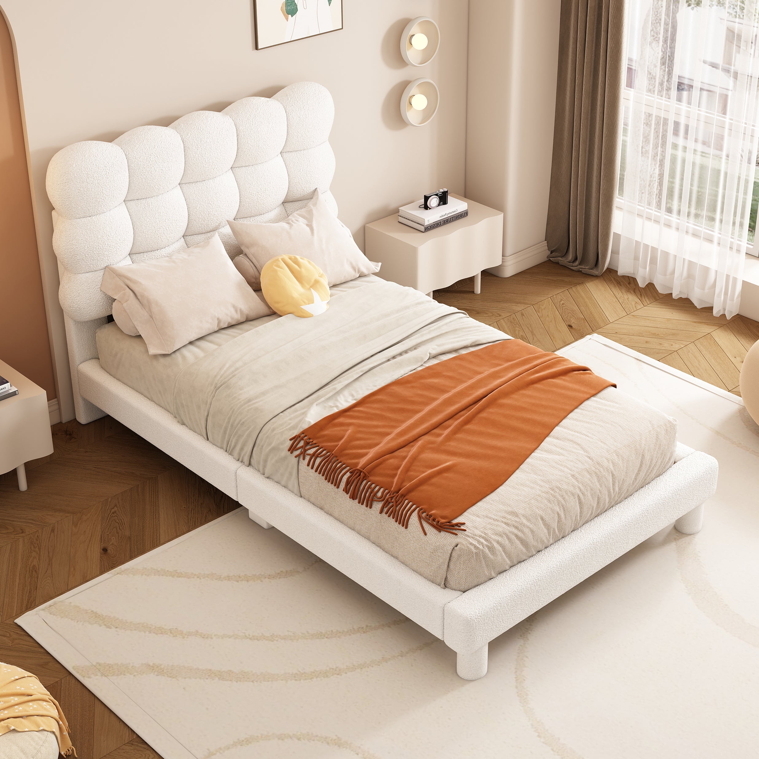 Upholstered Bed 90x200cm Triple Adjustable Headboard - White