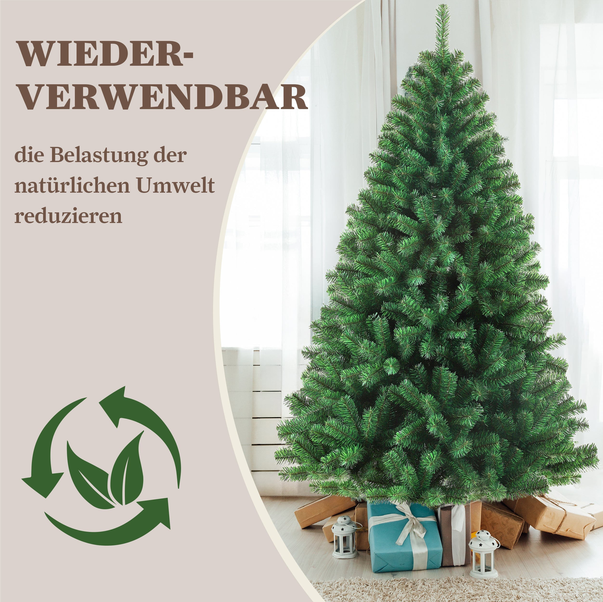 Artificial Christmas Tree, 210cm 1050 Tips Realistic, PVC with Metal Stand