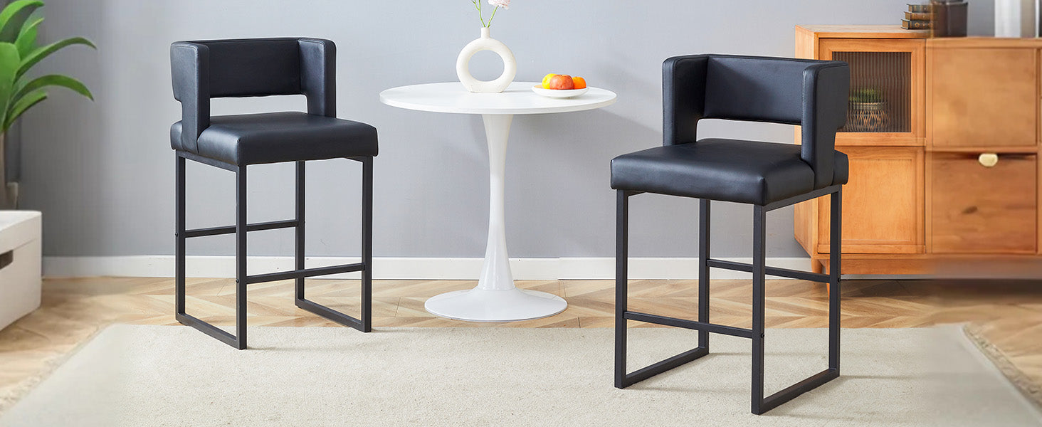 2-Pack Bar Stools Nordic Style Square Design Metal Legs - Black