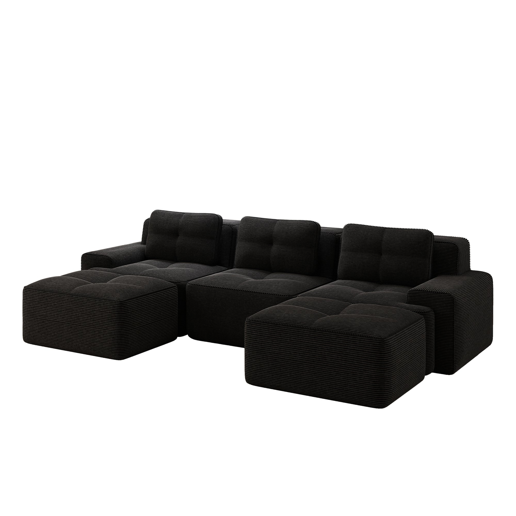 Cloud Modular Sofa U-shaped 3-Seater with Ottoman Corduroy Black
