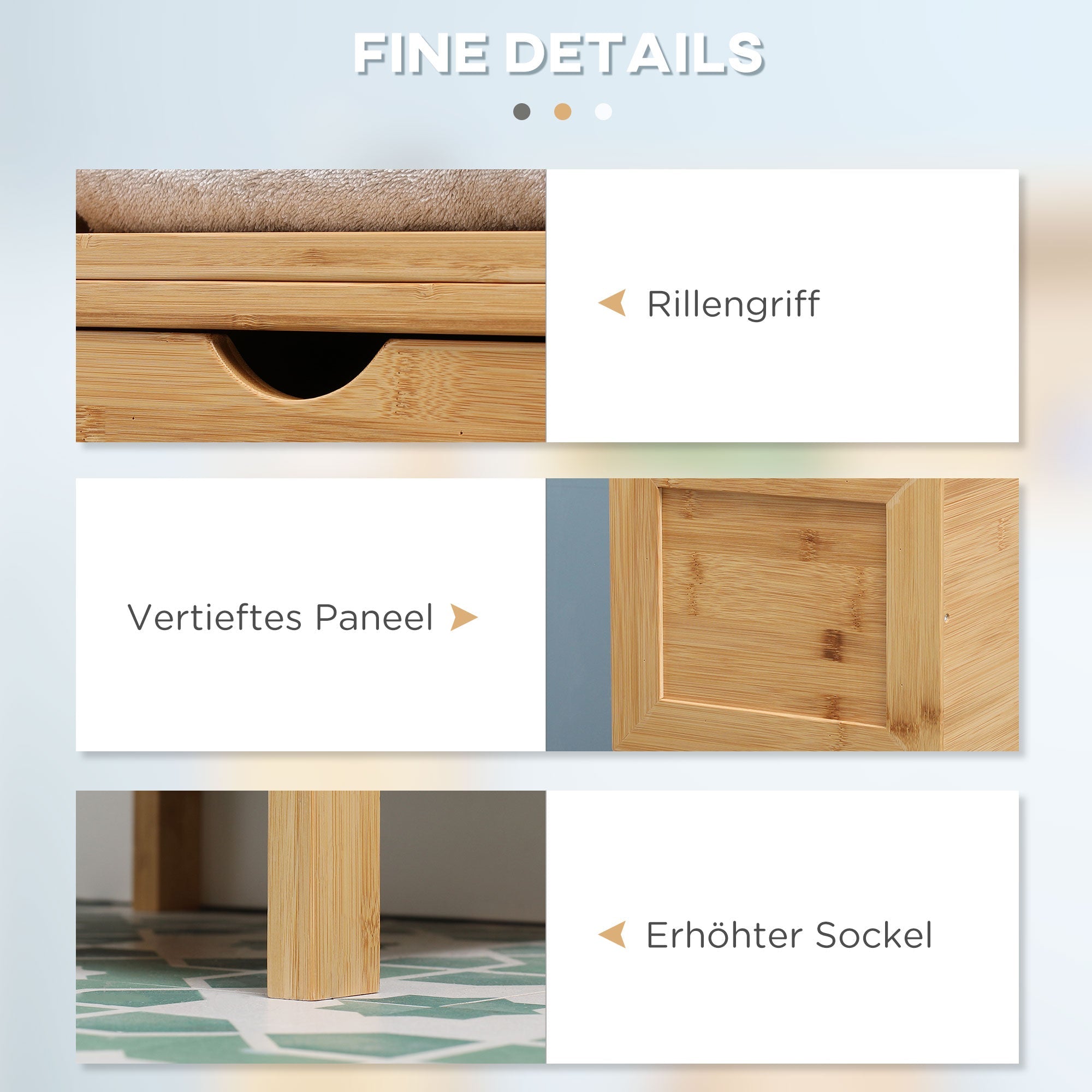 Kleankin Bathroom Cabinet, Tall with 3 Shelves 2 Drawers, Bamboo
