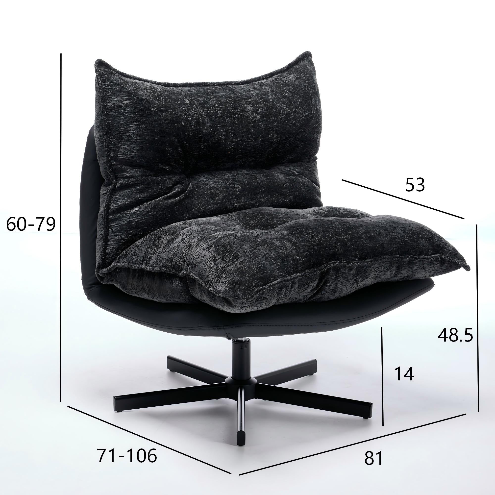 Swivel Recliner with 3-Position Adjustable Backrest and Memory Foam, Dark Grey Chenille and Faux Leather