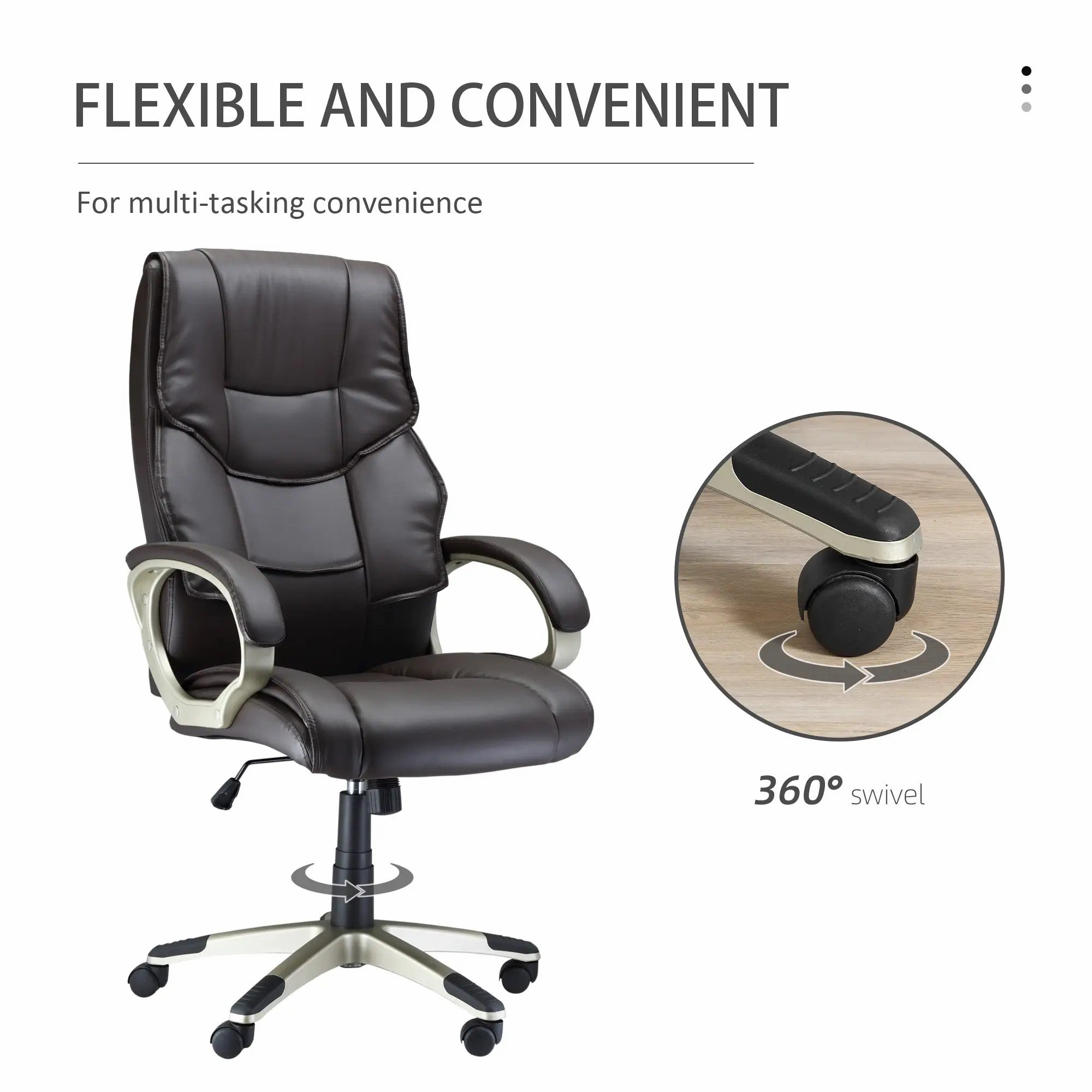 Home Office Chair High Back Adjustable Height Rocking Faux Leather Brown