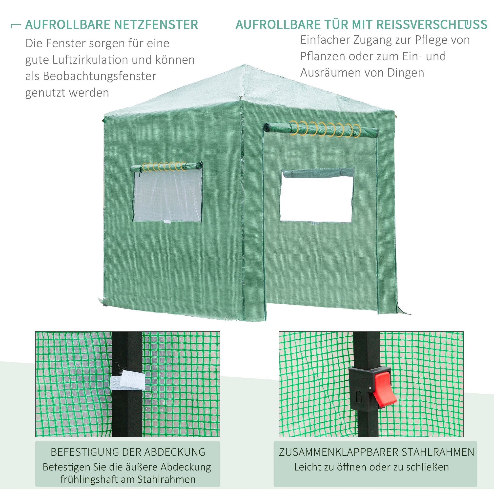 Greenhouse/Tomato House Roll-Up Door Window 238x178x240cm PE Steel Dark Green