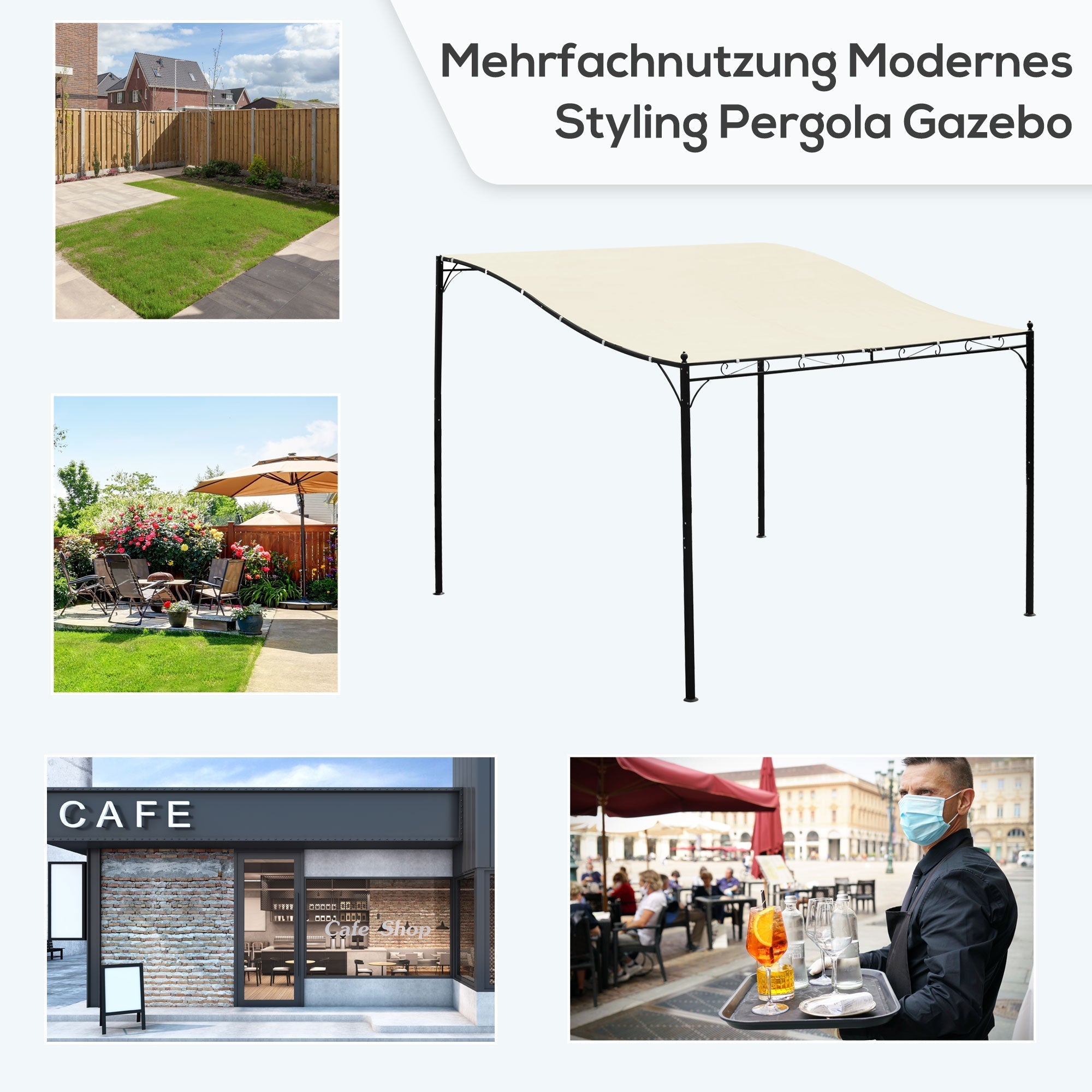 Pergola Garden Pavilion Tent 297x297cm Metal, Cream