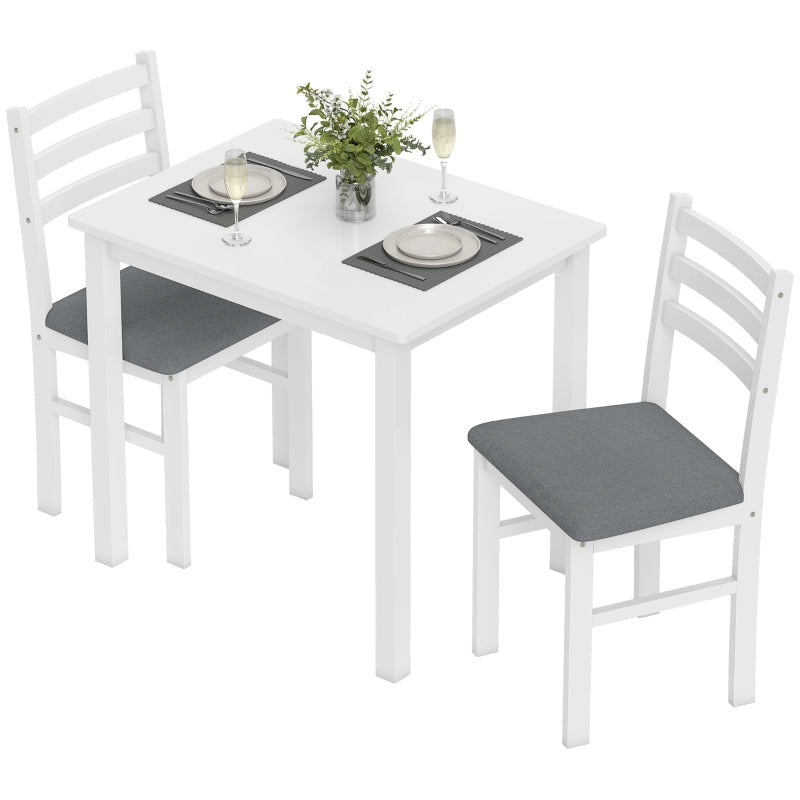 3-Piece Dining Table Set, Kitchen Table with Upholstered Chairs, Space-Saving, White MDF