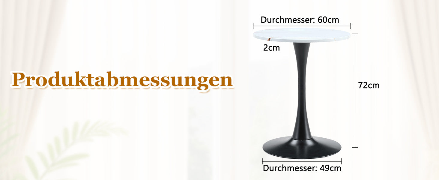 Round 60cm Side Table Small Dining Table MDF Thermoforming Black Leg White Grain Look