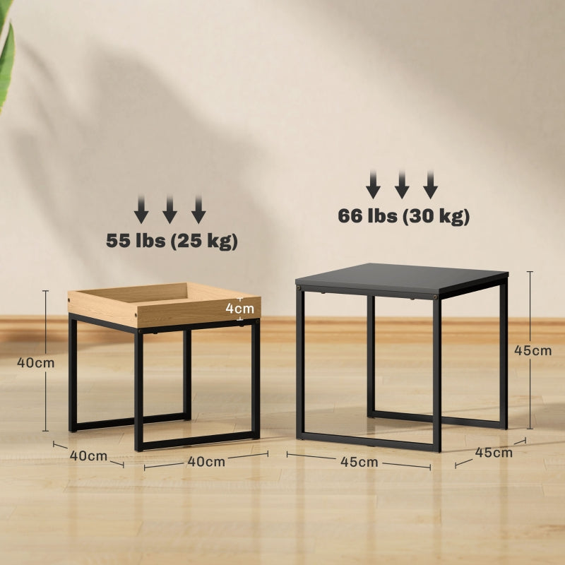 Moderner Couchtisch, 2er-Set Sofatische, quadratisch, MDF Metall Schwarz