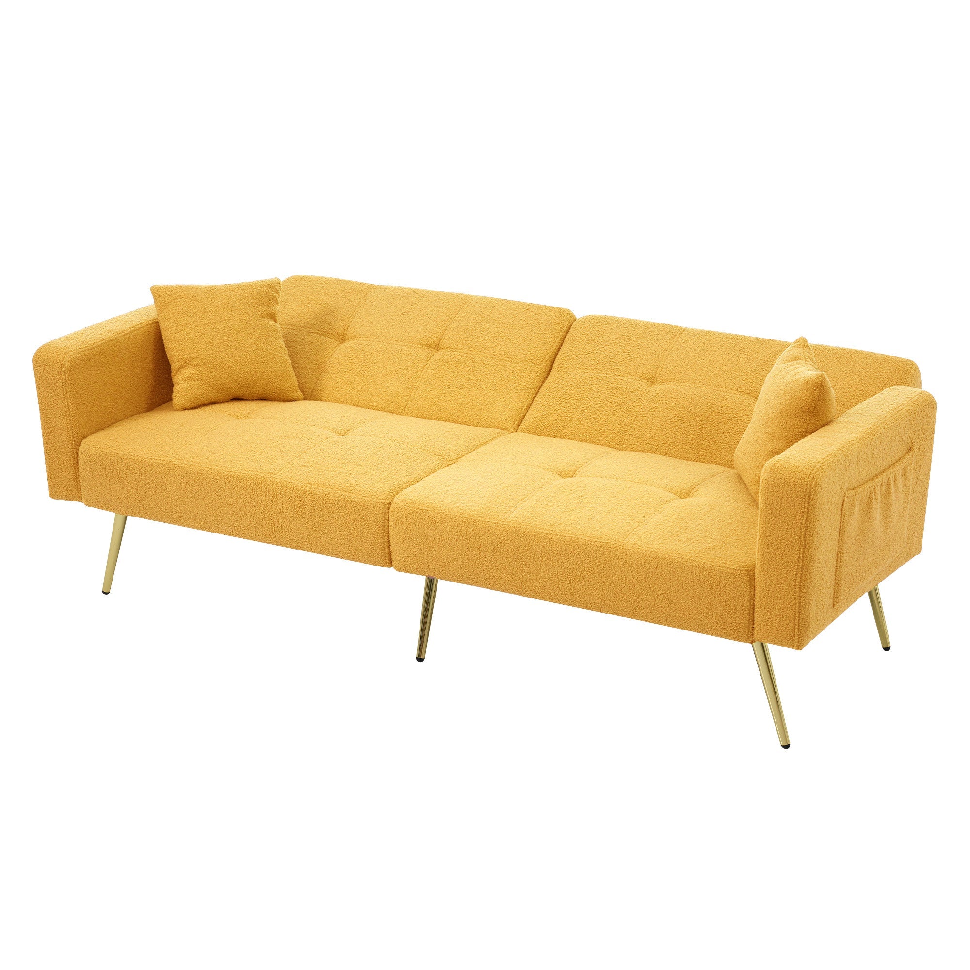 Sofa Bed Adjustable Angle Storage Side Pockets Gold Legs