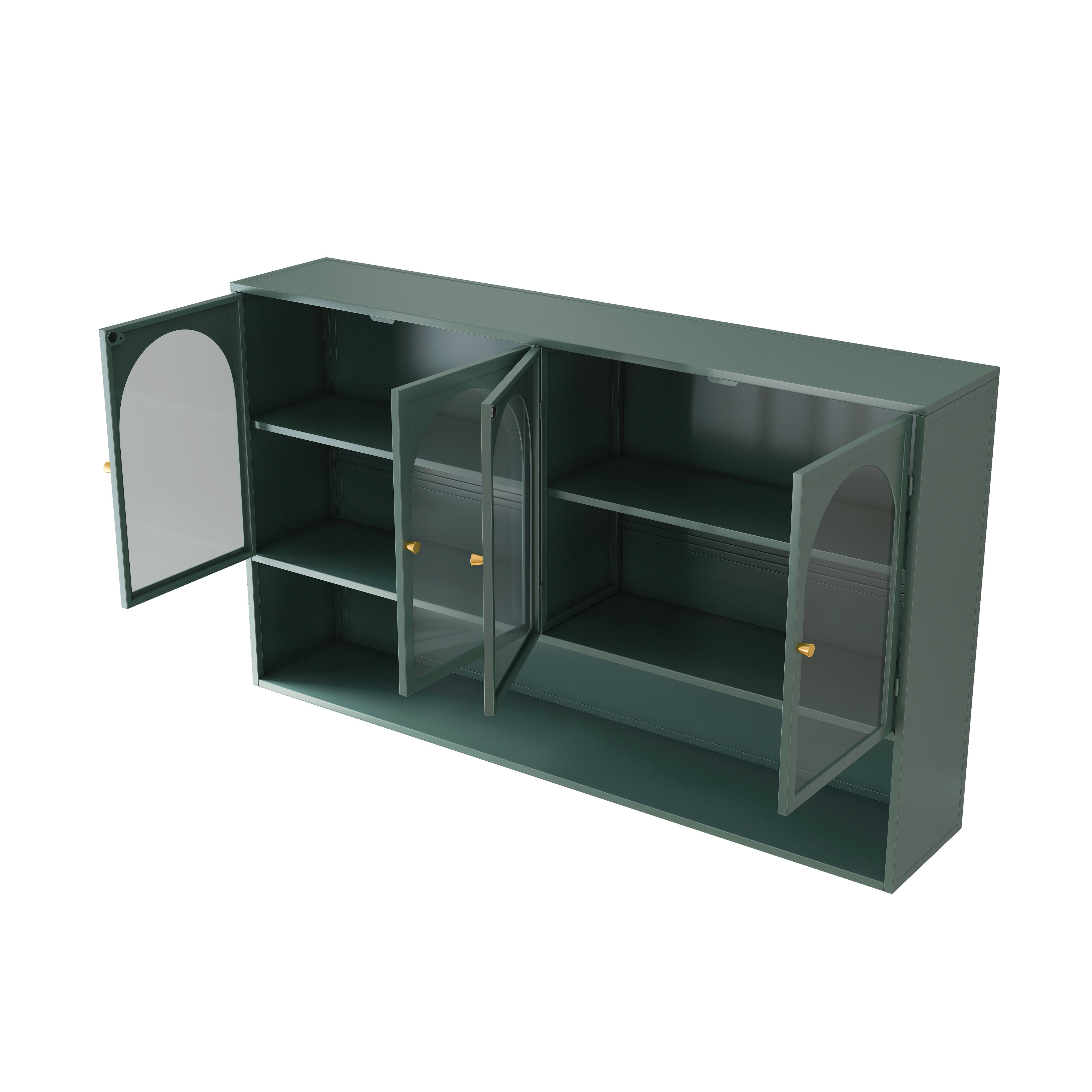 Four-door Glass Wall Cabinet, 120CM Wall-mounted, Dark Green